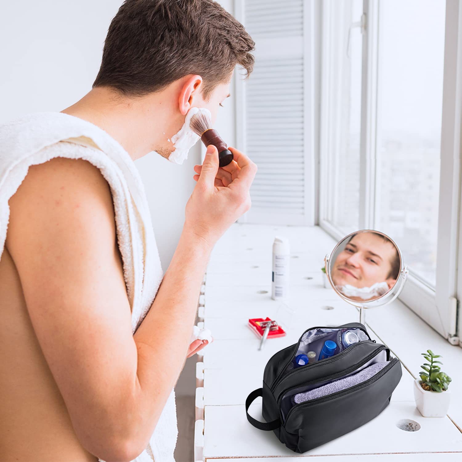 BAGSMART Waterproof Travel Toiletry Bag for Men - Shaving Dopp Kit Organizer with Multiple Pockets for Toiletries Accessories | Perfect for Gym, Business Trips & Vacation Essentials (Black)