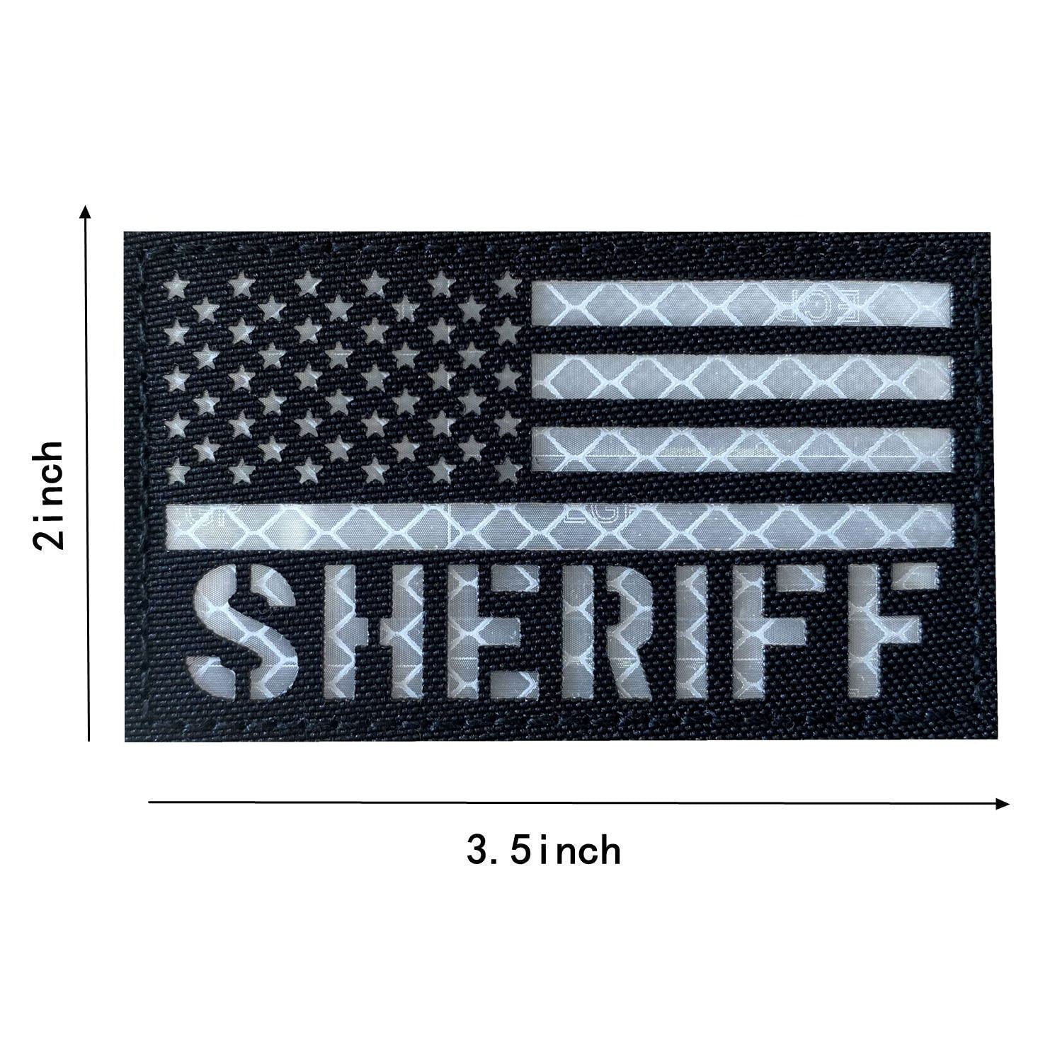 2 Pack US Flag Sheriff Patch - Hook Back for Tactical Vest & Collar - Reflective, Black-White - Perfect for Police & Military Gear