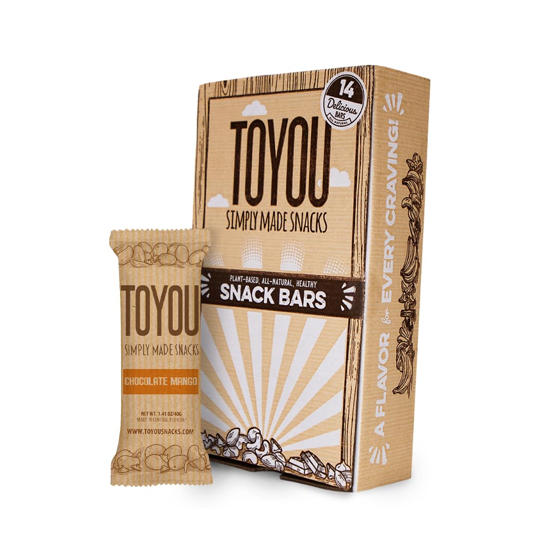 ToYou Granola Bars with Dried Fruit and Nuts - 14 Count, Gluten Free Healthy Snacks for Adults & Kids | High Protein Breakfast Bars, Office Snacks | Chocolate Mango Flavor for Energy Boost at Work, School or Hiking
