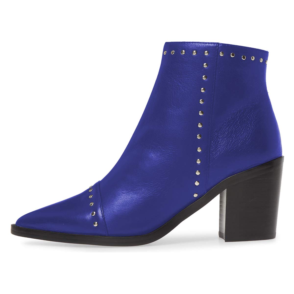 FSJ Women's Pointy Toe Ankle Boots with Rivets & Studs - Low Mid Heel Party & Office Shoes with Side Zipper (US Size 4-15) - Perfect for Work, Night Out, and Casual Wear