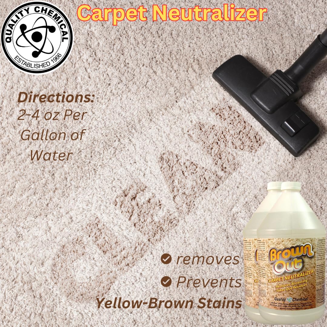 Premium Chemical Brown Out Carpet Stain Remover & Cleaner - 128 oz (2 Pack) - Heavy Duty Carpet Shampoo Solution for Machines & Deep Cleaning - Ideal for Pet Stains, Spills & High Traffic Areas