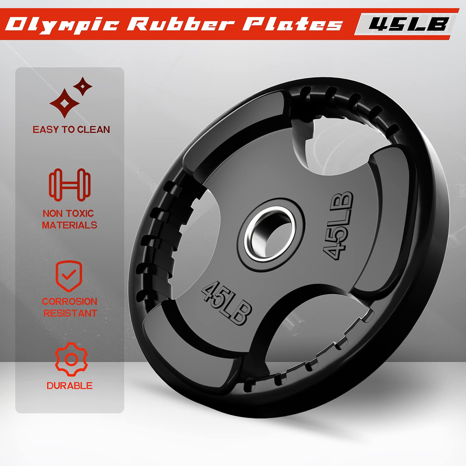 RitFit Olympic Rubber Grip Plates for Barbell - 2-Inch Weight Plates (2.5/5/10/25/35/45 LB) - Durable Home & Gym Weightlifting Equipment for Strength Training - Perfect for CrossFit, Powerlifting, and Home Workouts