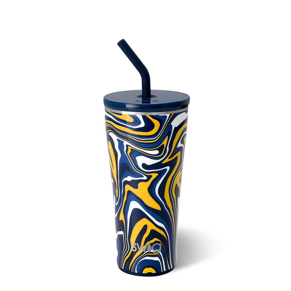 Fanzone 32oz Navy & Yellow Straw Tumbler - Insulated Stainless Steel Water Bottle with Lid & Straw - Perfect for Sports, Gym, Hiking & Outdoor Activities