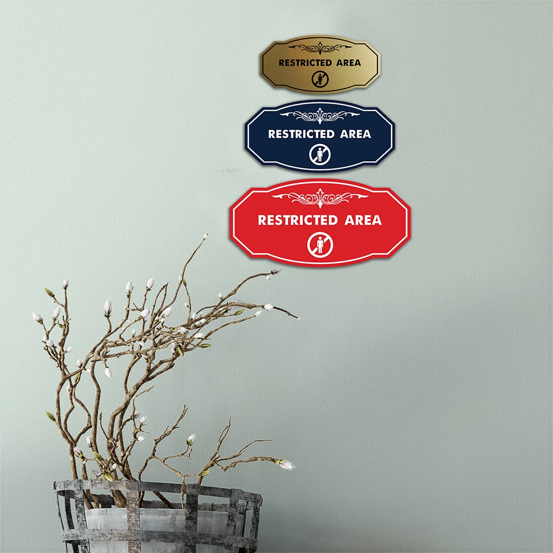Victorian Restricted Area Sign (Black) - Small Metal Warning Sign for Construction Sites, Private Property & No Trespassing Areas