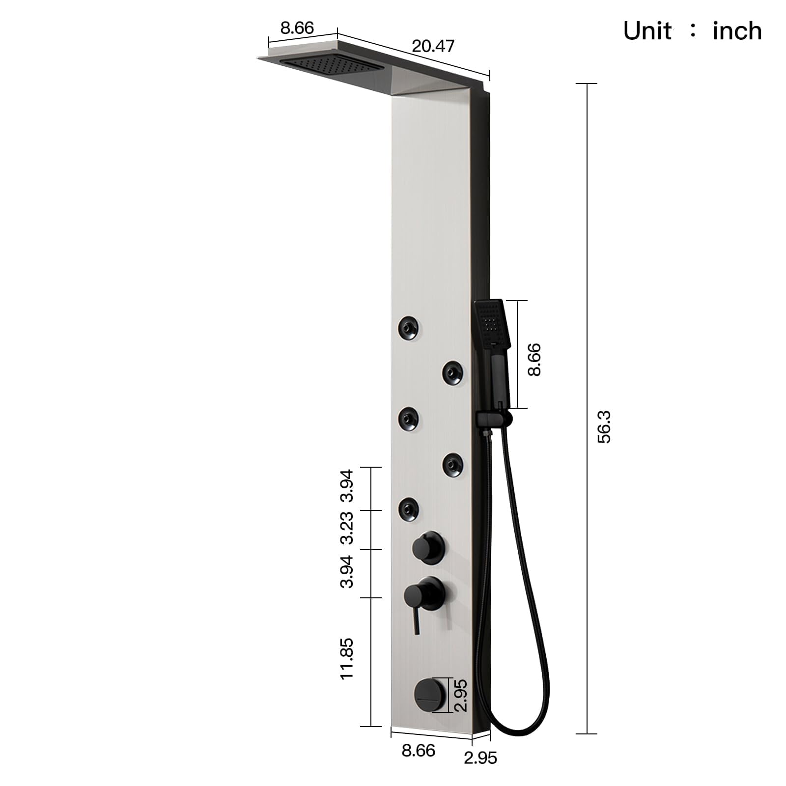 Premium Stainless Steel Shower Panel Tower System with Rainfall Shower Head, 5 Adjustable Body Jets, Handheld Spray & Tub Spout in Brushed Nickel - Perfect for Spa-Like Bathroom Upgrades & Luxury Home Renovations