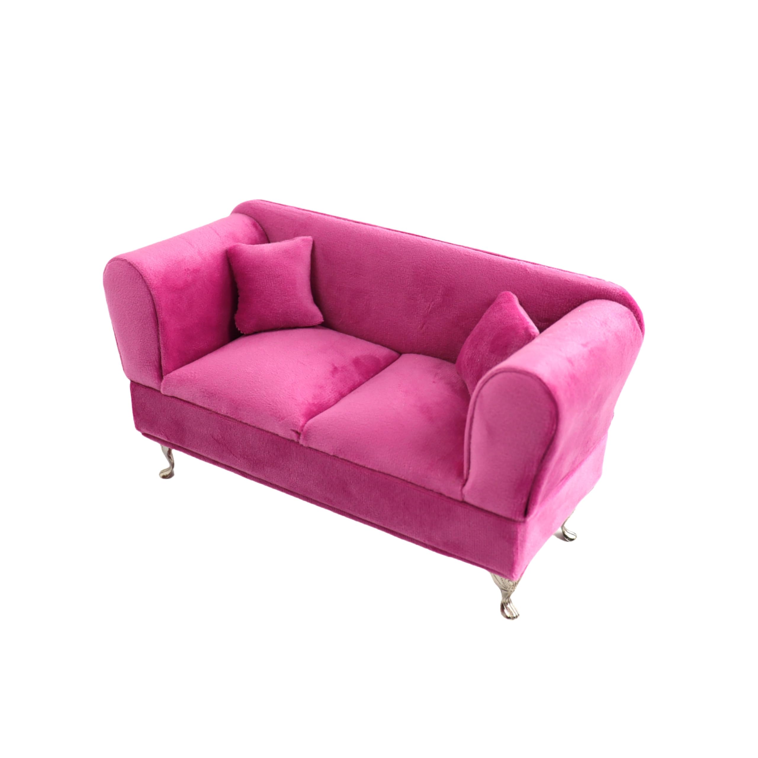 1/6 Scale Miniature Dollhouse Sofa & Pink Velvet Jewelry Box - Tiny Furniture for Dollhouse Accessories & Elegant Storage for Women's Jewelry - Perfect for Collectors, DIY Miniature Projects & Gift Giving