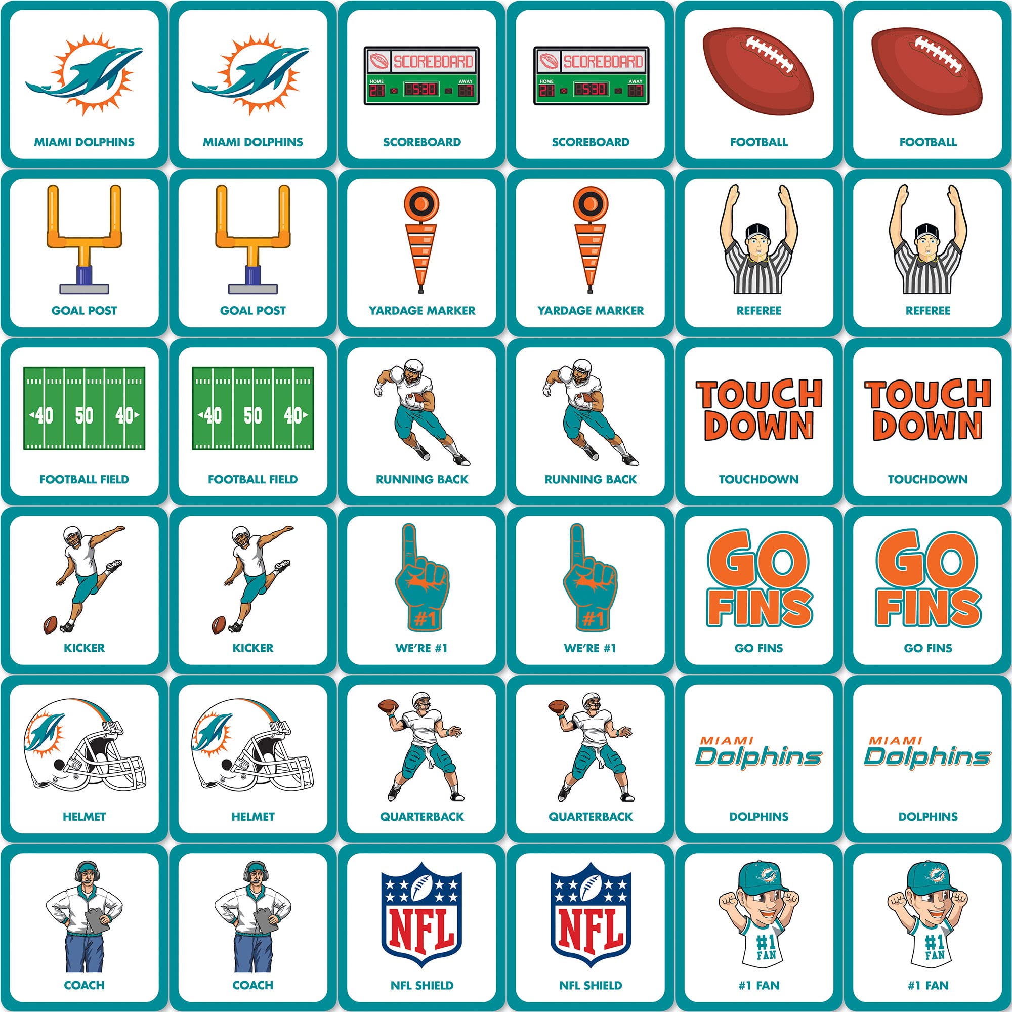 Miami Dolphins NFL Matching Game for Kids & Family - Fun Educational Sports Memory Game for Parties, Game Nights & Team Bonding Activities