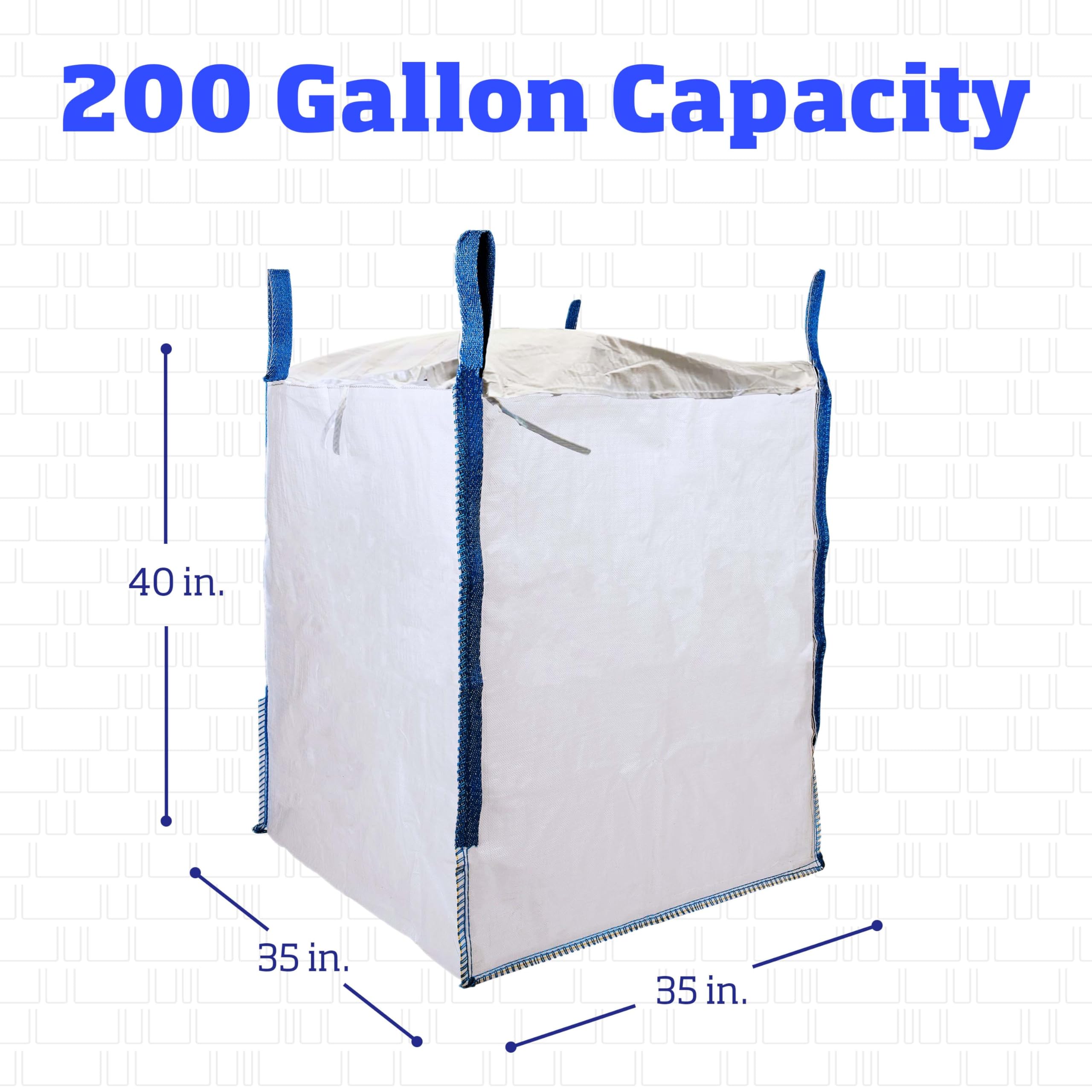 Heavy Duty 200-Gallon White Woven Polypropylene Contractor Trash Bags - DURASACK Builder's Bulk Bags for Demolition & Construction, 2200 lbs Capacity, Flap Top, Pack of 10 - Perfect for Job Site Cleanup, Debris Removal & Large Waste Disposal