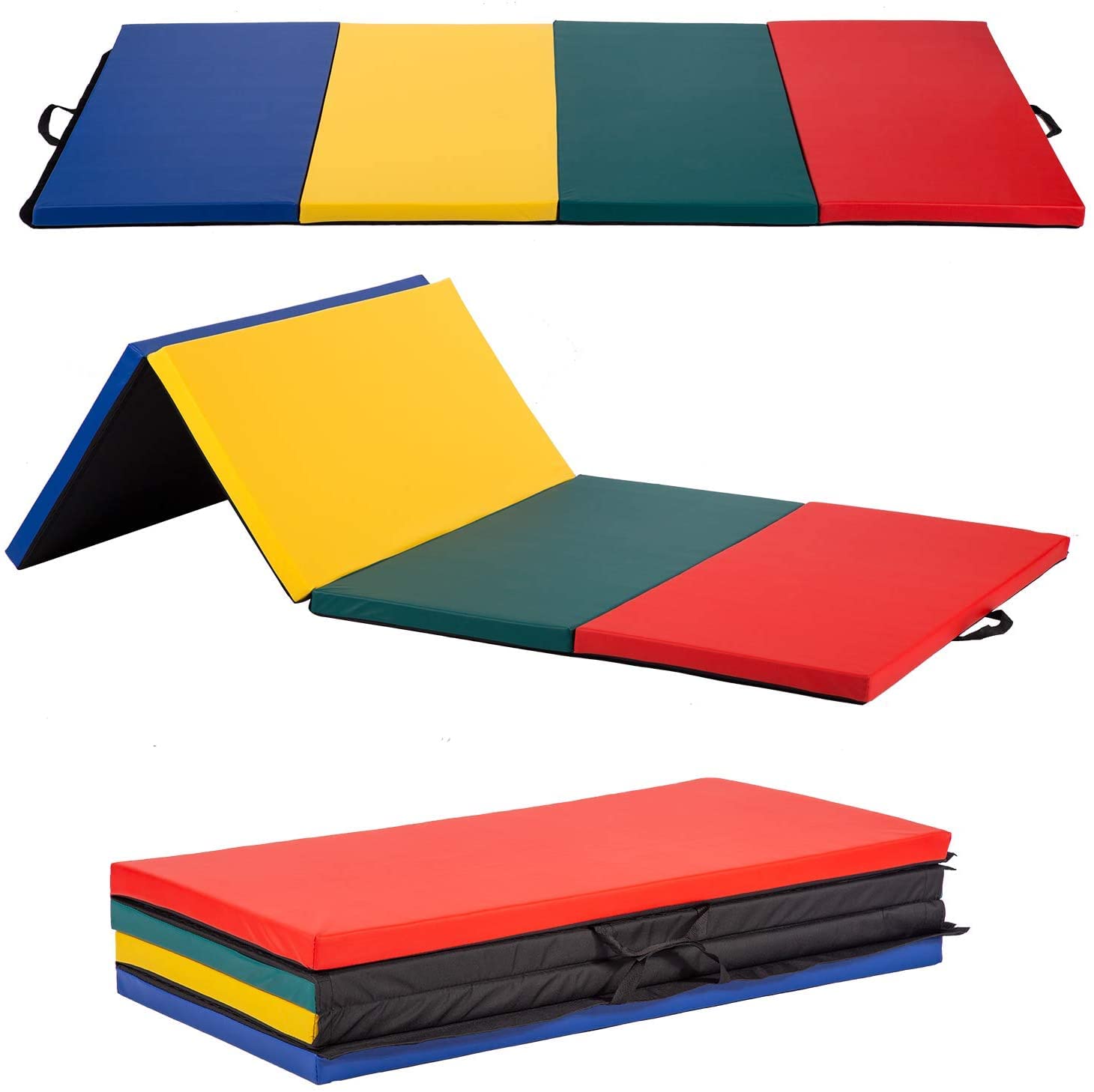 6'x2'x2' Folding Portable Gymnastics Mat with Carrying Handles - Thick Tumbling Floor Mat for Home Gym, Yoga, Pilates, Stretching & Martial Arts - Perfect for Workouts, Training & Kids Play Area