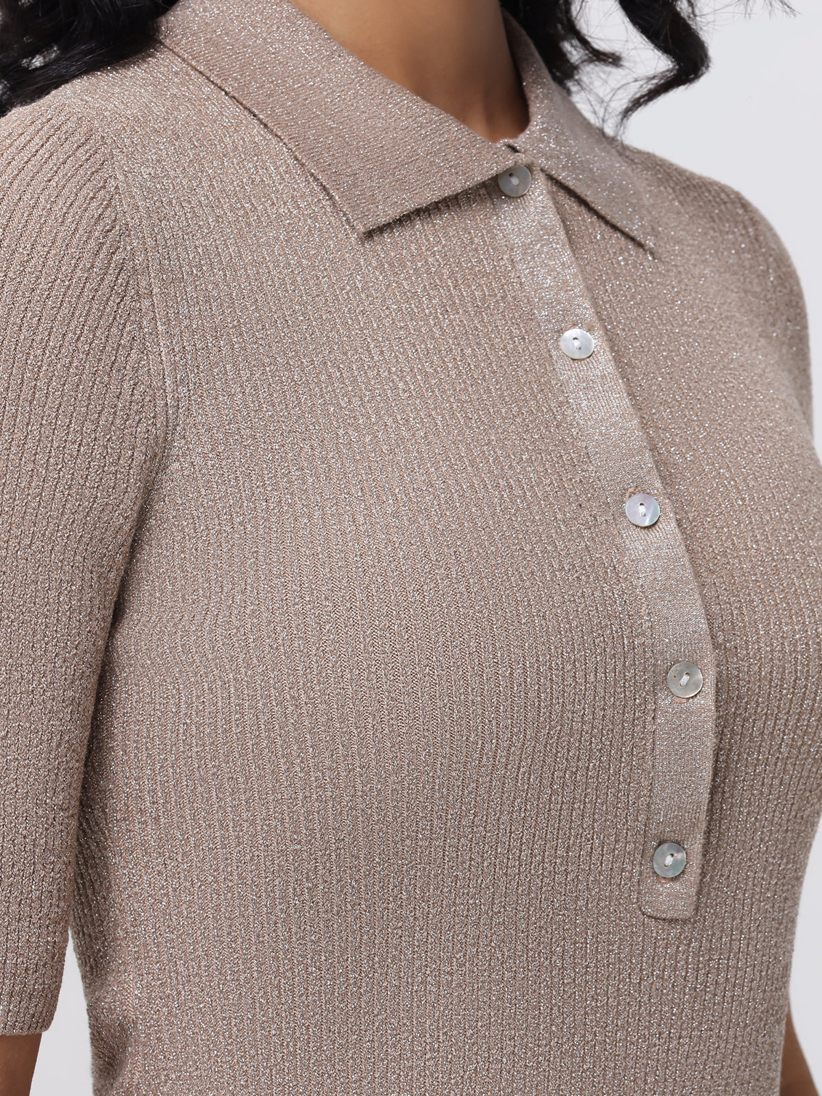 Ophelia Women's Metallic Johnny Collar Blouse - Elegant Shirt for Work, Party & Date Night Outfits