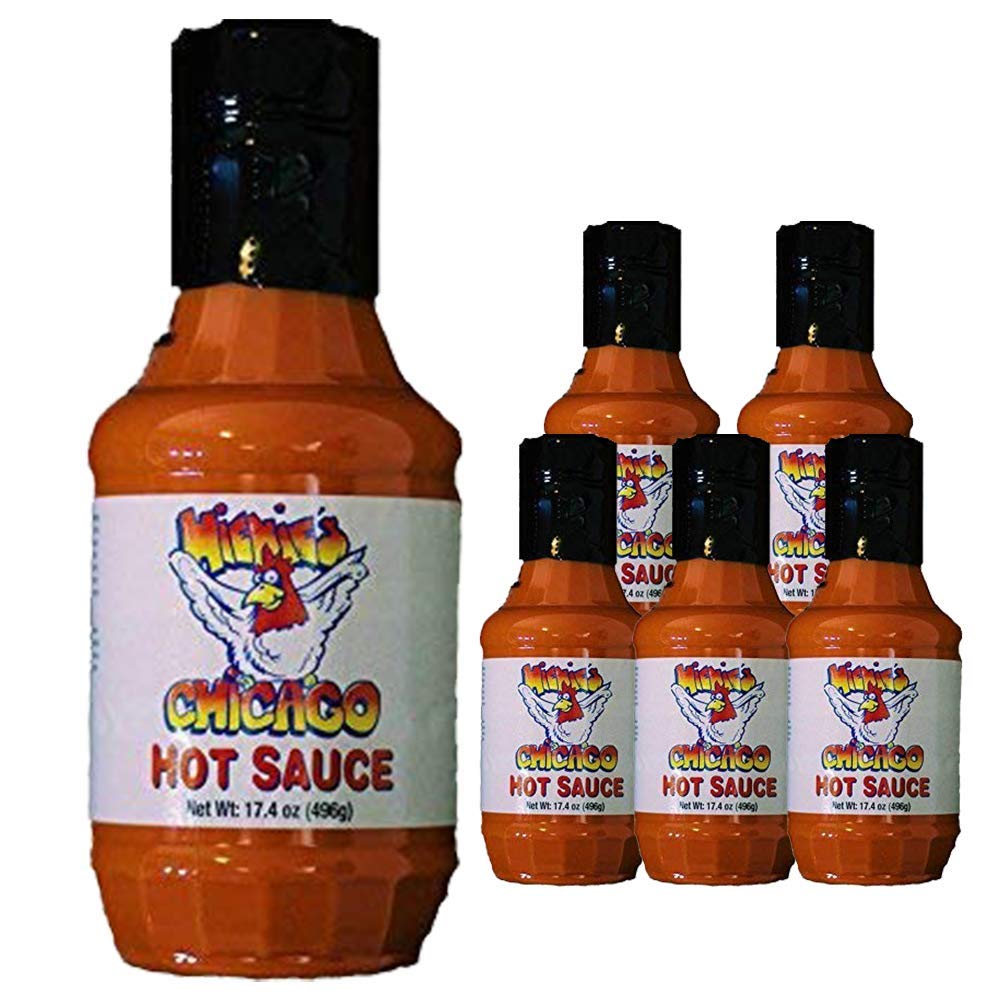 Hienie's Chicago Hot Sauce - 6 Pack (1 Pint Bottles) - Spicy & Tangy Flavor - Perfect for Wings, Burgers, Pizza & BBQ - Chicago Snack House