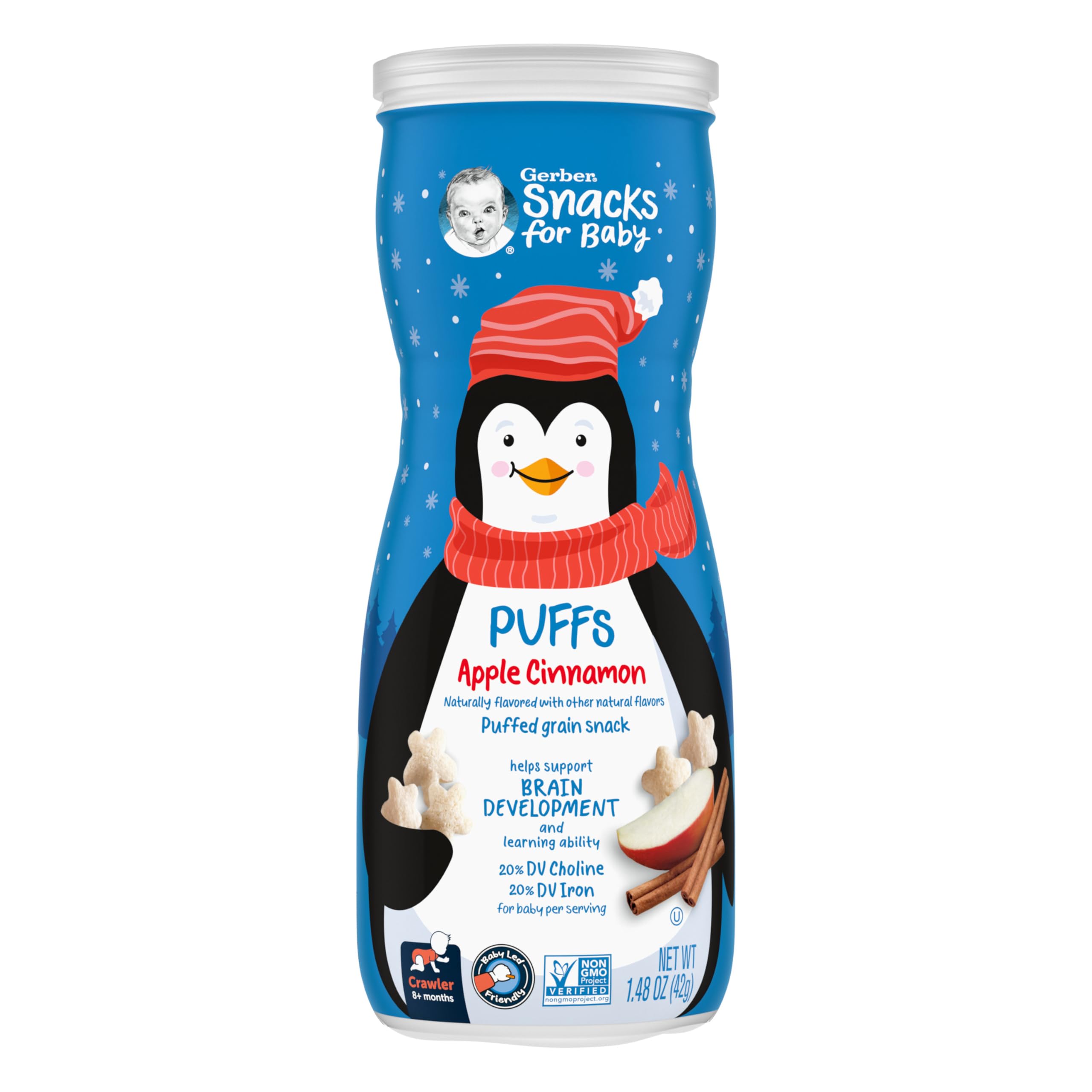 Gerber Baby Snacks, Grain & Grow Puffs, Apple Cinnamon Flavor, 1.48 Oz (6 Pack) - Healthy Toddler Finger Food for On-the-Go, Daycare & Snack Time