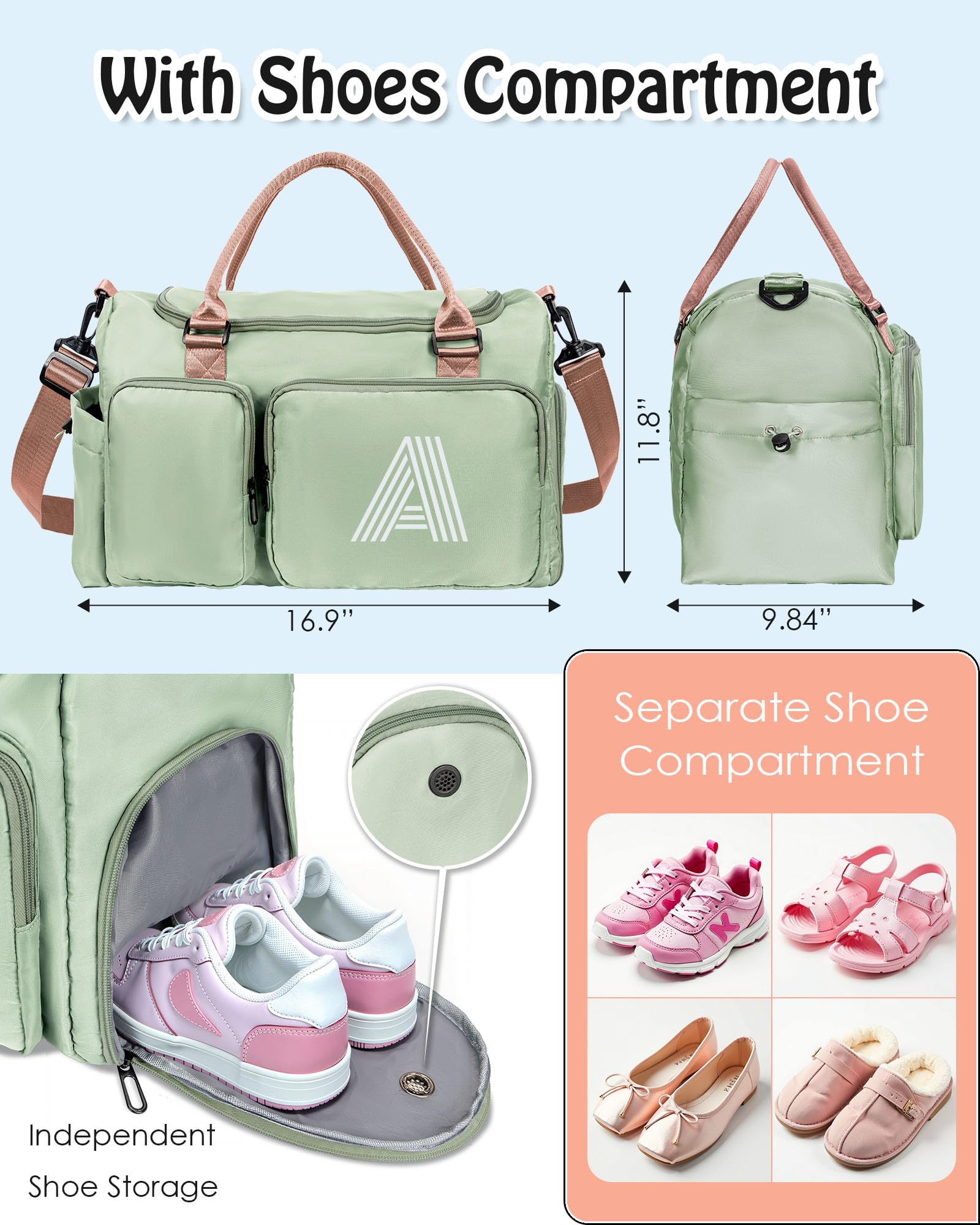 Personalized Initial Gym Bag for Girls & Boys - Kids Travel Duffel Bag, Sports Weekender Overnight Bag - Christmas Gift for Girls, Dance Sleepover Bag - Perfect for School, Sports Practice & Weekend Getaways