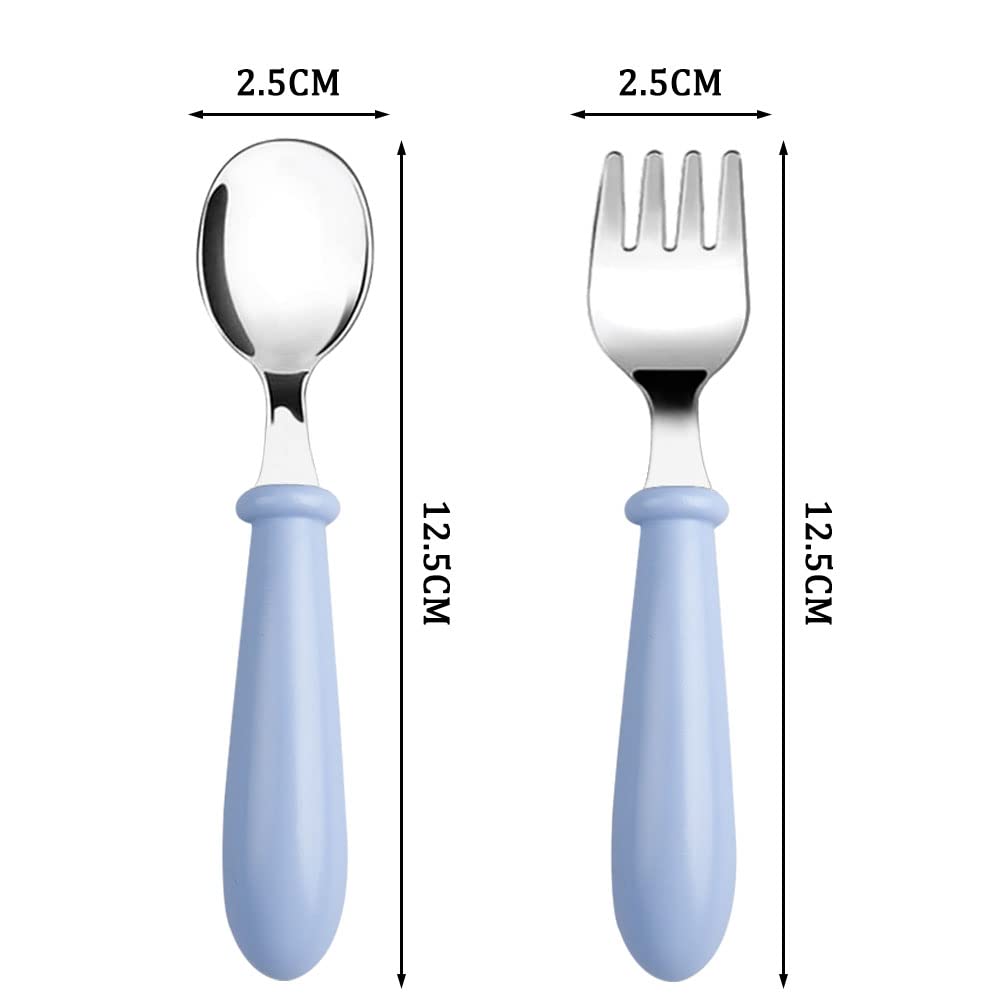 Lanjue 3-Piece Stainless Steel Baby Fork and Spoon Set (6-Pack) - Toddler Utensils with Rounded Handles for Safe Self-Feeding | BPA-Free Kids Flatware for Home, Travel & Daycare Use
