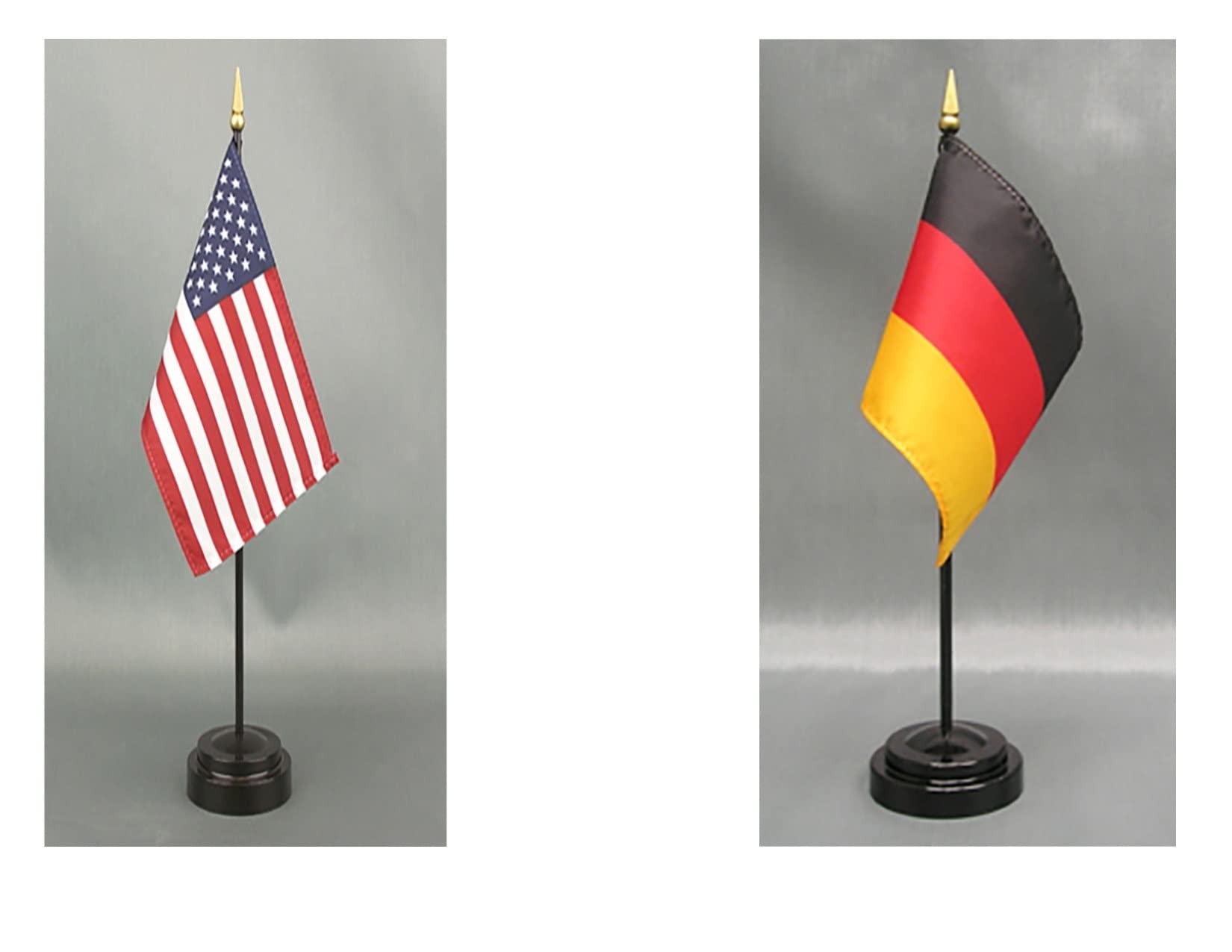 4x6 Inch Germany & American Desk Flag Set - 2 Rayon Hand Waving Table Flags with Stands for Office Decor, Events & Patriotic Displays