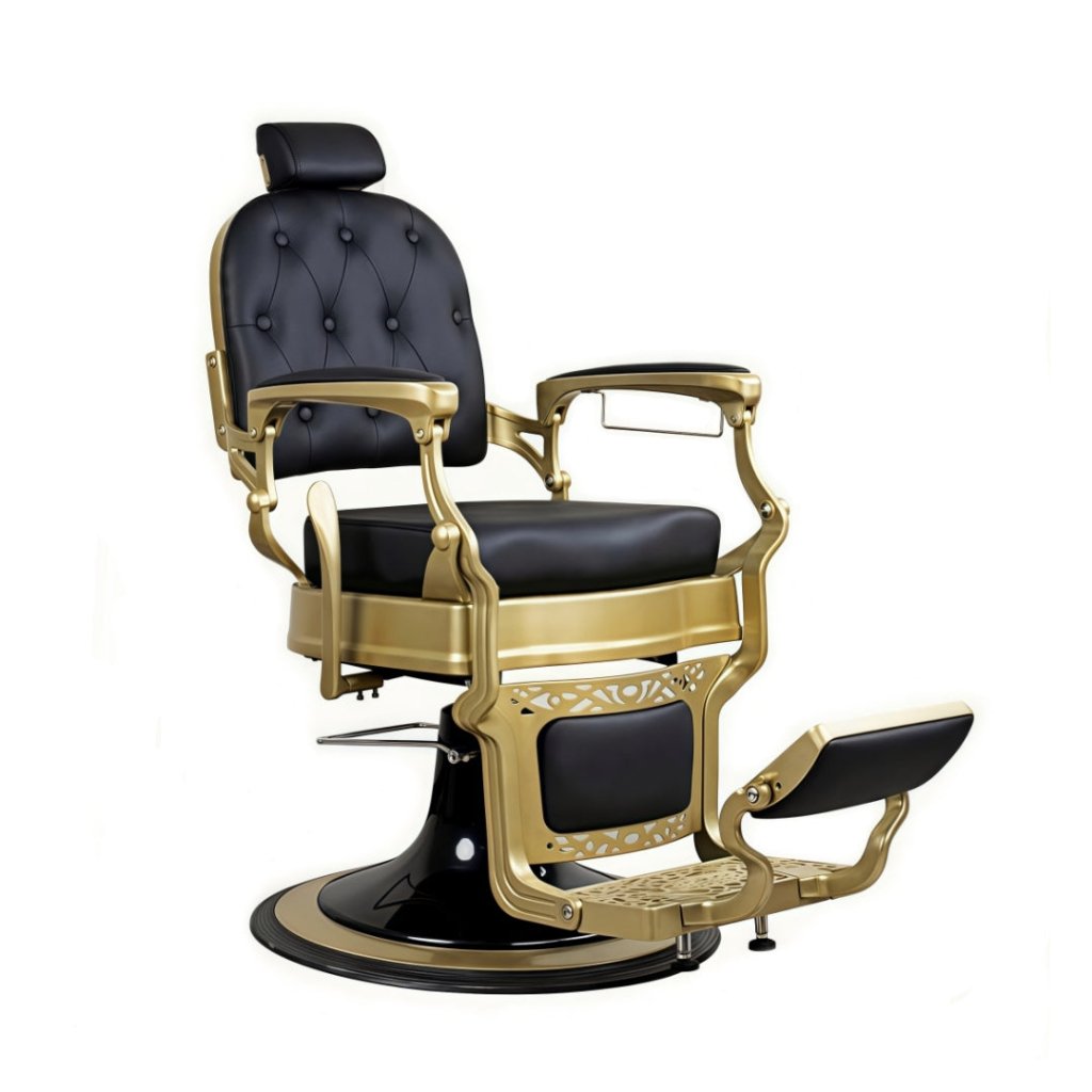 Premium Antique Barber Chair - Heavy Duty Swivel Square Design with Black Leather & Matte Gold Finish | Perfect for Salons, Barber Shops & Home Grooming Stations
