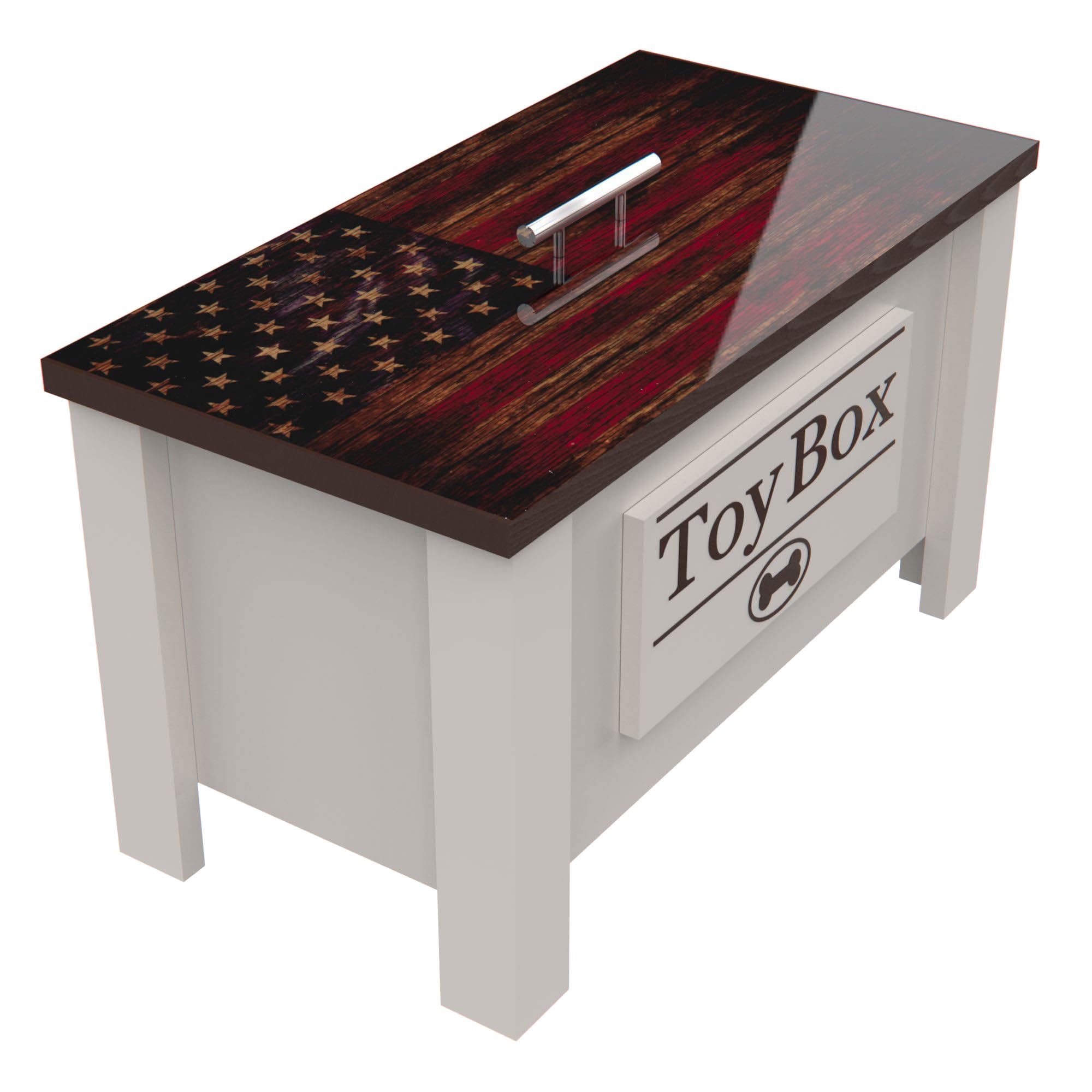 Personalized Dog Toy Storage Box - Durable Pet Organizer for Treats, Toys, Leashes & Food | American Flag Design | Perfect for Home, Travel & Grooming Stations