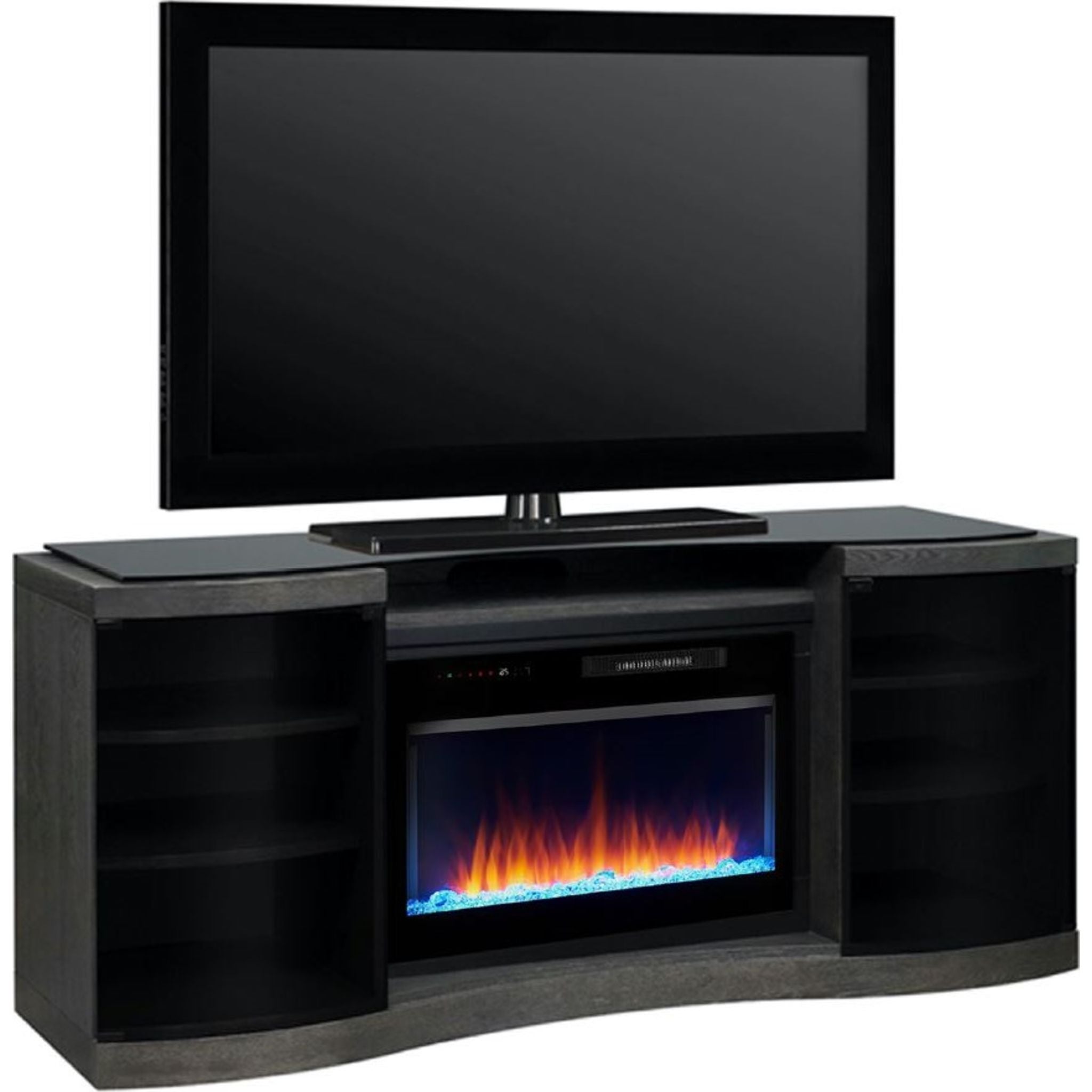 Acton Fireplace Console Table - Silver Charcoal Finish | Elegant Living Room Entertainment Center with Built-In Fireplace for Cozy Home Decor