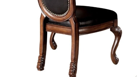 Chateau Black Synthetic Leather & Cherry Finish De Ville Side Chairs (Set of 2) - Elegant Dining Room & Kitchen Accent Chairs for Home Decor