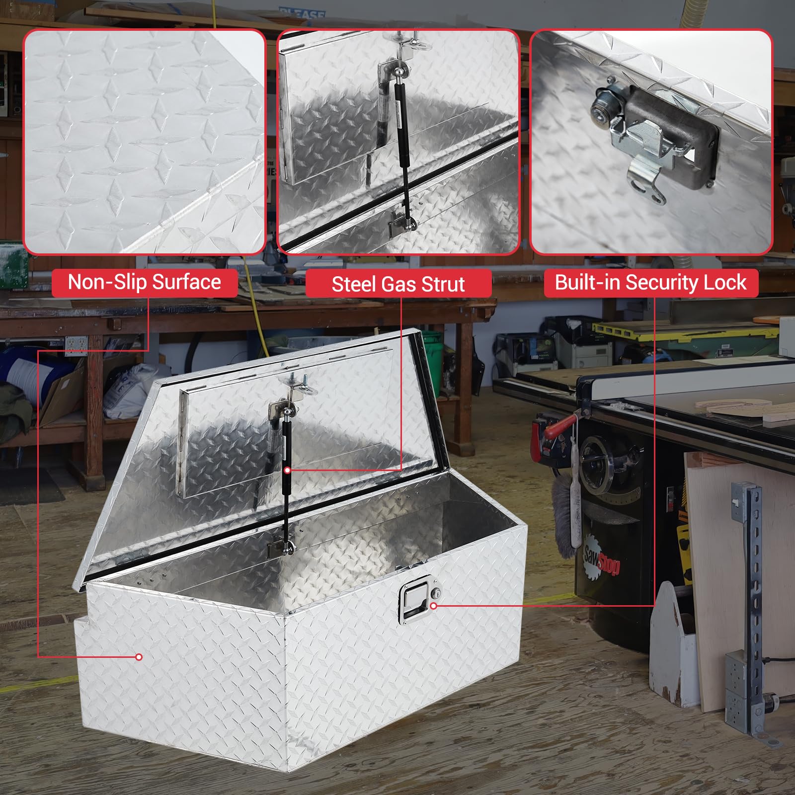 GARVEE 39 Inch Heavy Duty Aluminum Trailer Tongue Tool Box with Lock & Keys - Diamond Plate Storage Box, Waterproof Pickup Truck Bed & RV Trailer Accessory for Secure Outdoor Gear Storage (Silver)