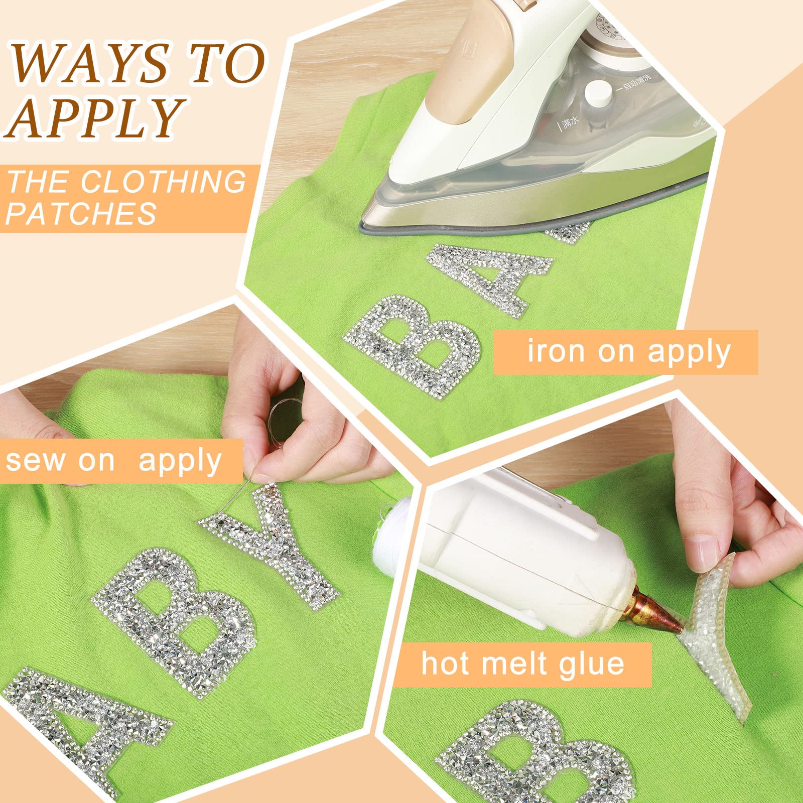 Glitter Resin Rhinestone Alphabet Letter Stickers A-Z - 52pcs Self-Adhesive Iron-On Crystal Letters for DIY Crafts, Clothing, Scrapbooking & Home Decor (White) - Perfect for Custom T-Shirts, Hats, Bags & Personalized Gifts