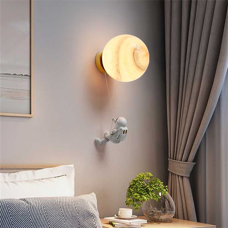 NASA Astronaut on Moon Wall Lamp - LED Night Light for Kids Room, Bedroom & Nursery - Space-Themed Decor for Boys & Girls