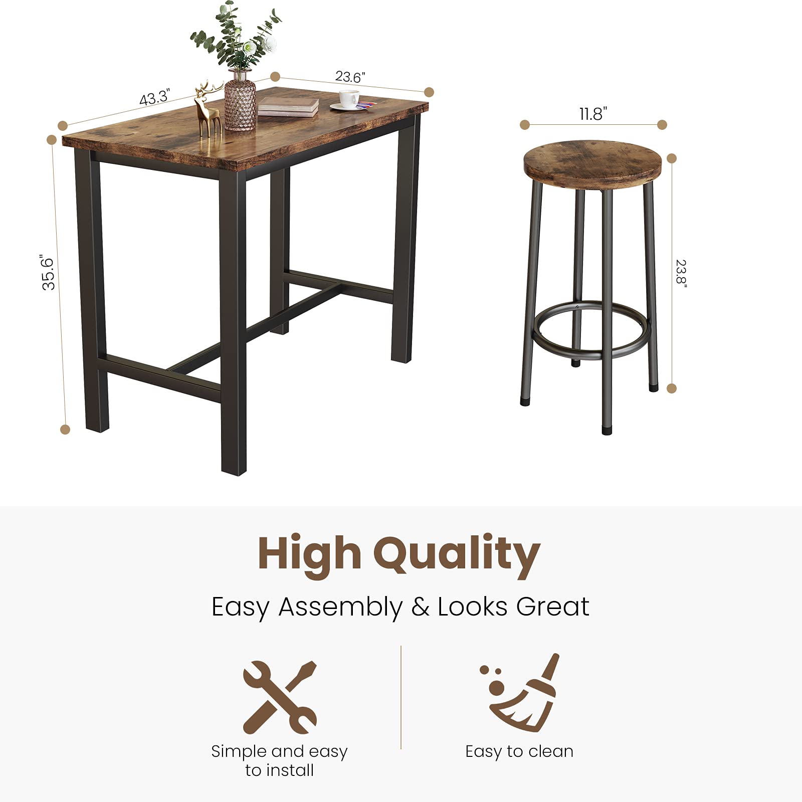 Recaceik 5-Piece Modern Wood Dining Table Set with 4 Chairs - Kitchen & Pub Bar Height Table for Breakfast Nook, Small Space Living Room - Perfect for Apartments, Condos & Cozy Home Dining