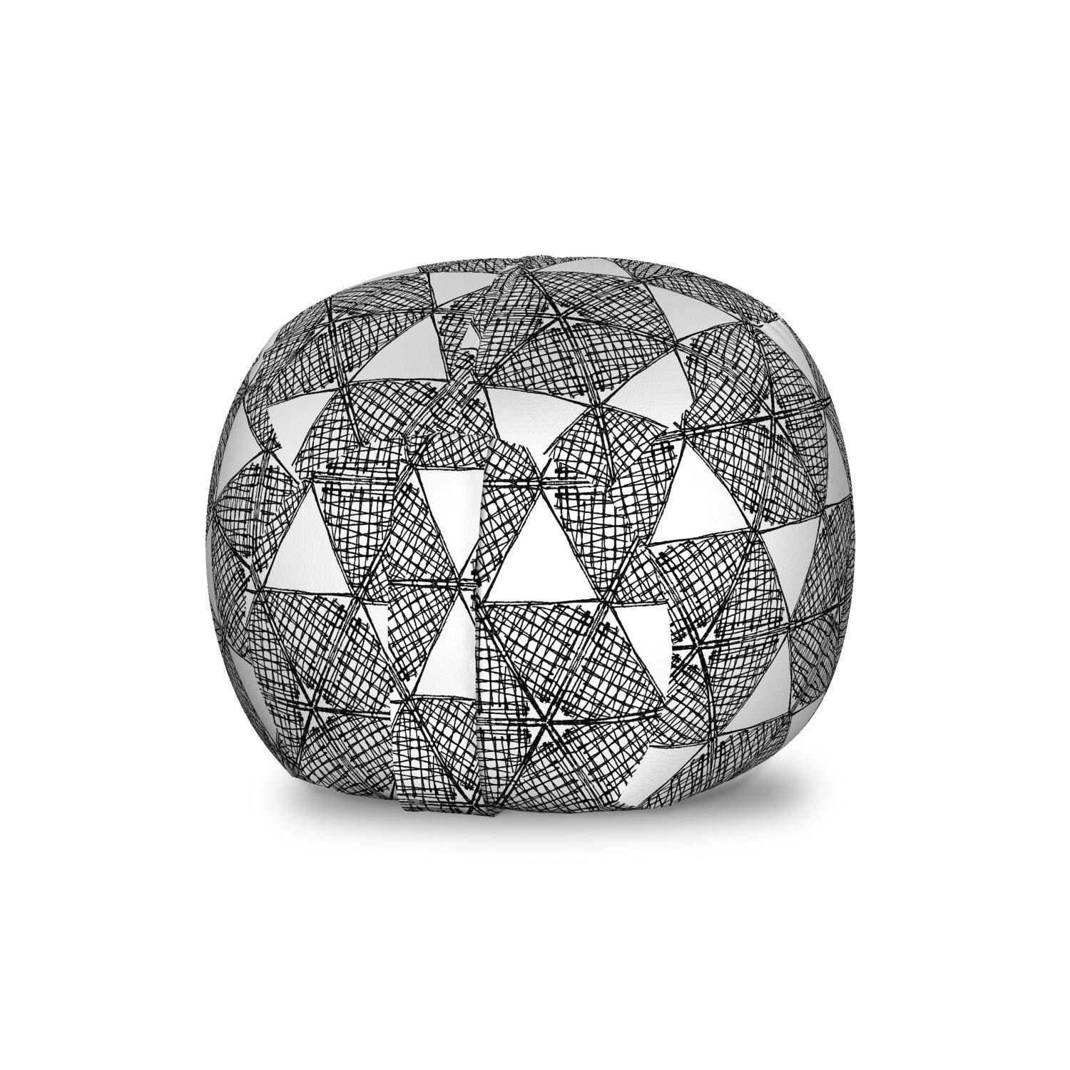 Ambesonne Black and White Storage Toy Bag Chair - Geometric Triangle Hexagon Sketch Design, Washable Stuffed Animal Organizer for Kids Room, Nursery, or Playroom (Small Size, Monochrome) - Perfect for Toy Storage, Reading Nook, and Kids' Bedroom Decor