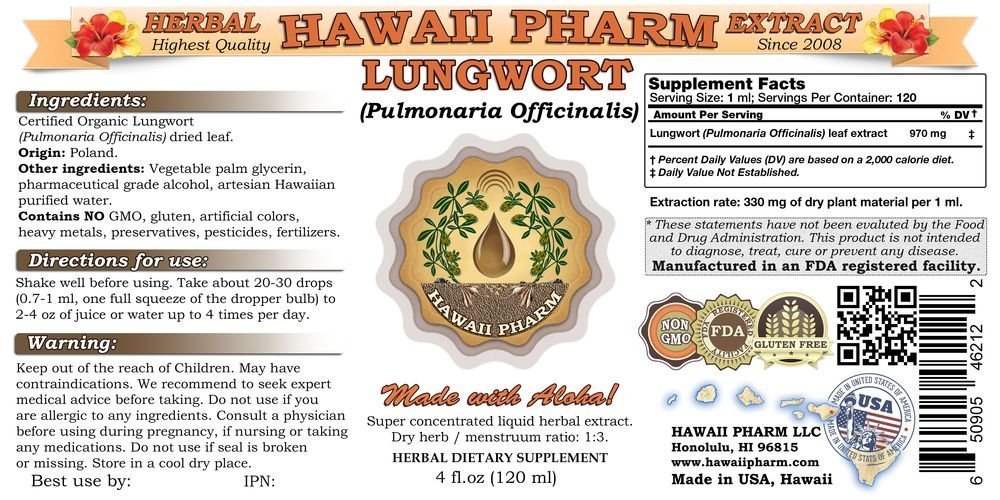 Organic Lungwort Liquid Extract (Pulmonaria Officinalis) - Herbal Tincture Supplement for Respiratory Support - 2 Pack (4 oz Each) - Natural Remedy for Cough, Cold & Immune Health