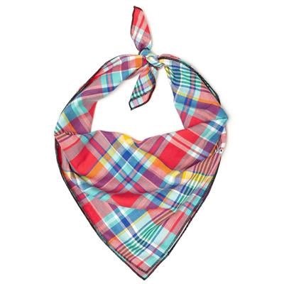 Stylish Coral Multi Plaid Bandana - Soft Cotton Fashion Scarf for Women & Men - Perfect for Outdoor Activities, Concerts, and Everyday Wear