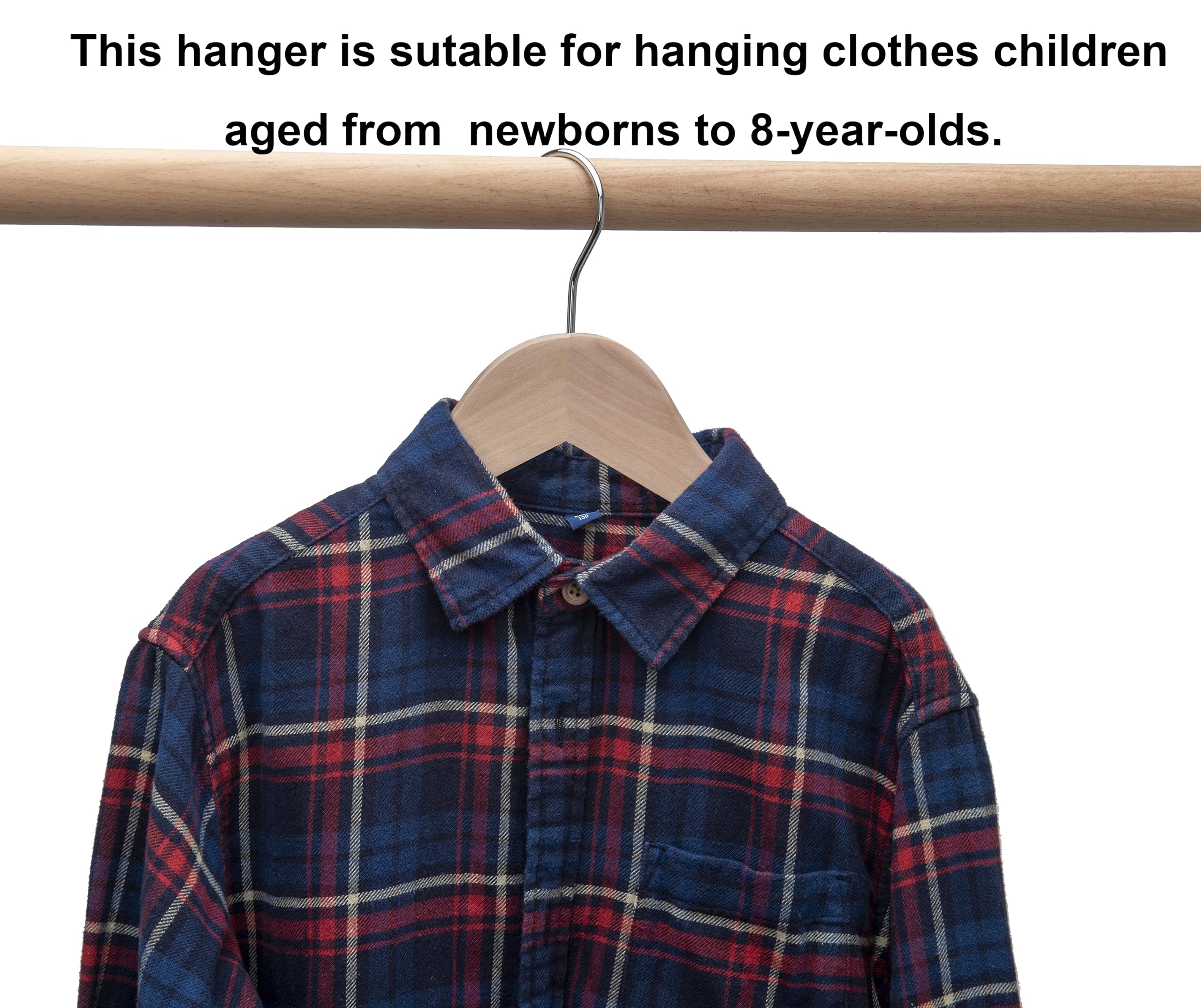 10 Pack Natural Wooden Kids Clothes Hangers with Notch Design & Anti-Rust Chrome Hooks - Baby Toddler Shirt Coat Hangers for Nursery Closet Organization (HL02N) - Perfect for Children's Wardrobe, Baby Closet Storage and Gift Giving