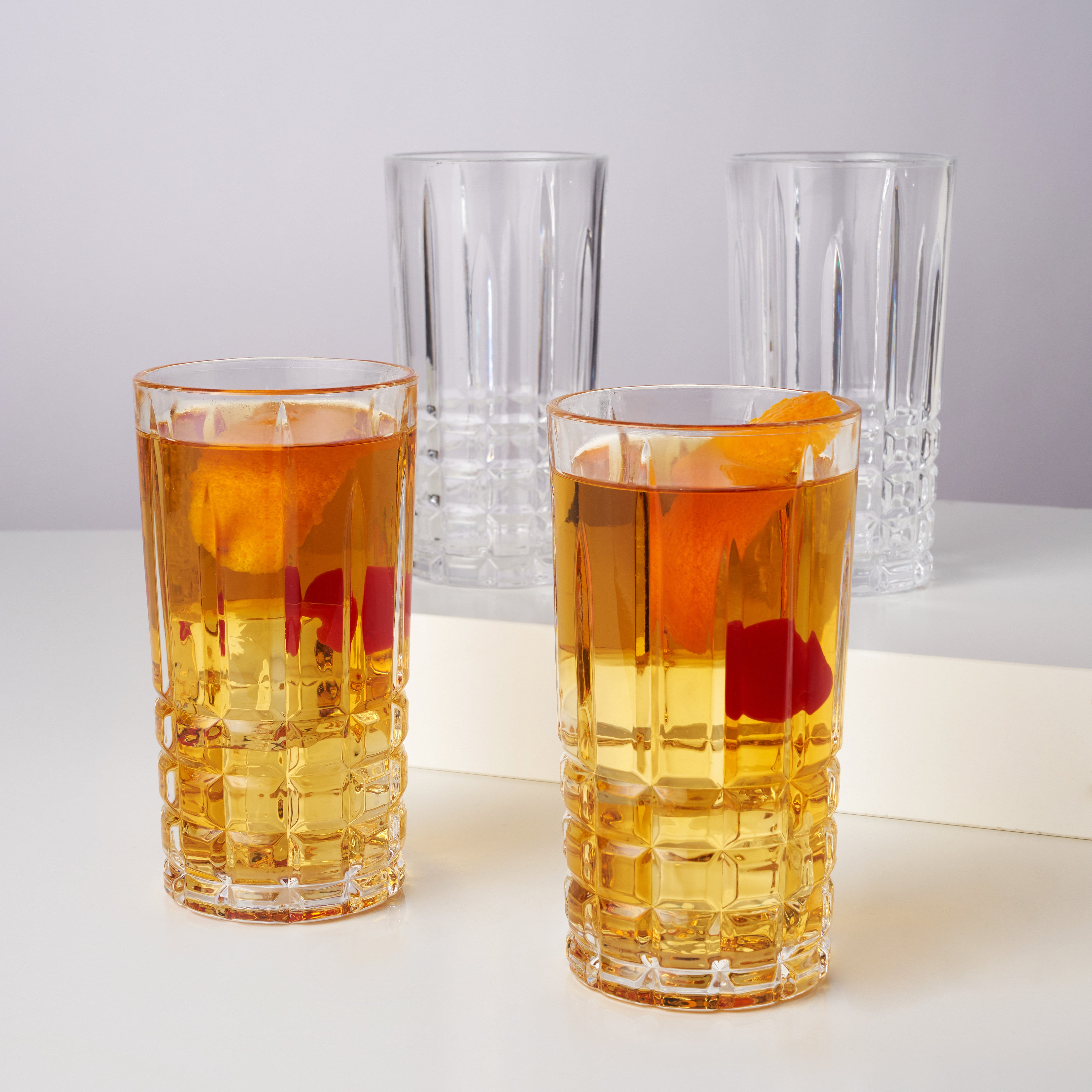 Premium Highland Crystal Highball Glasses Set of 4 - Elegant 12oz Whiskey & Cocktail Drinking Glasses for Home Bar, Parties & Entertaining - Dishwasher Safe Lead-Free Glassware