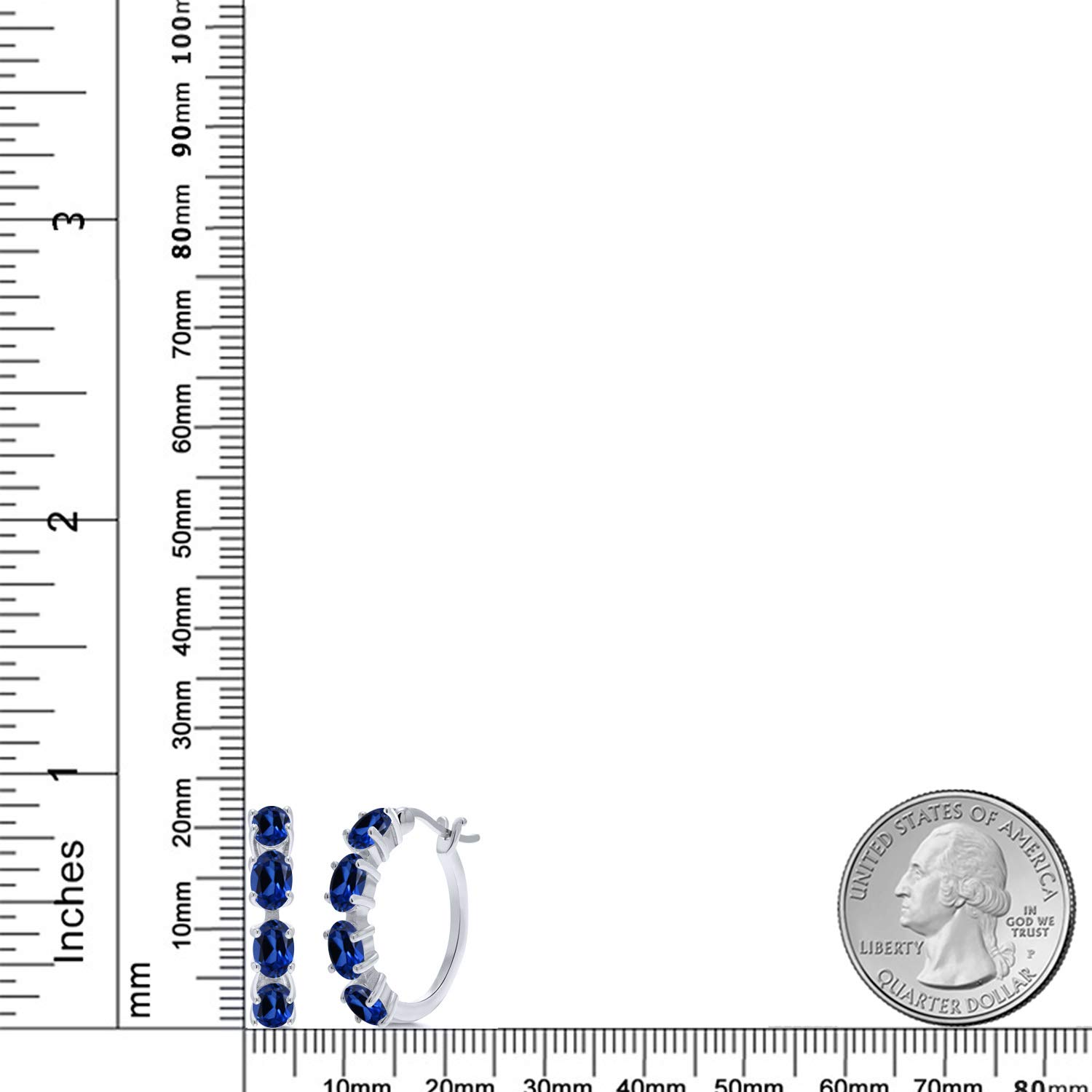 Gem Stone King 925 Sterling Silver 6X4MM Oval Gemstone Birthstone Hoop Earrings for Women - 22MM (0.85 Inch) Fine Jewelry Gifts for Her, Mom, Wife | Perfect for Birthdays, Anniversaries & Everyday Wear
