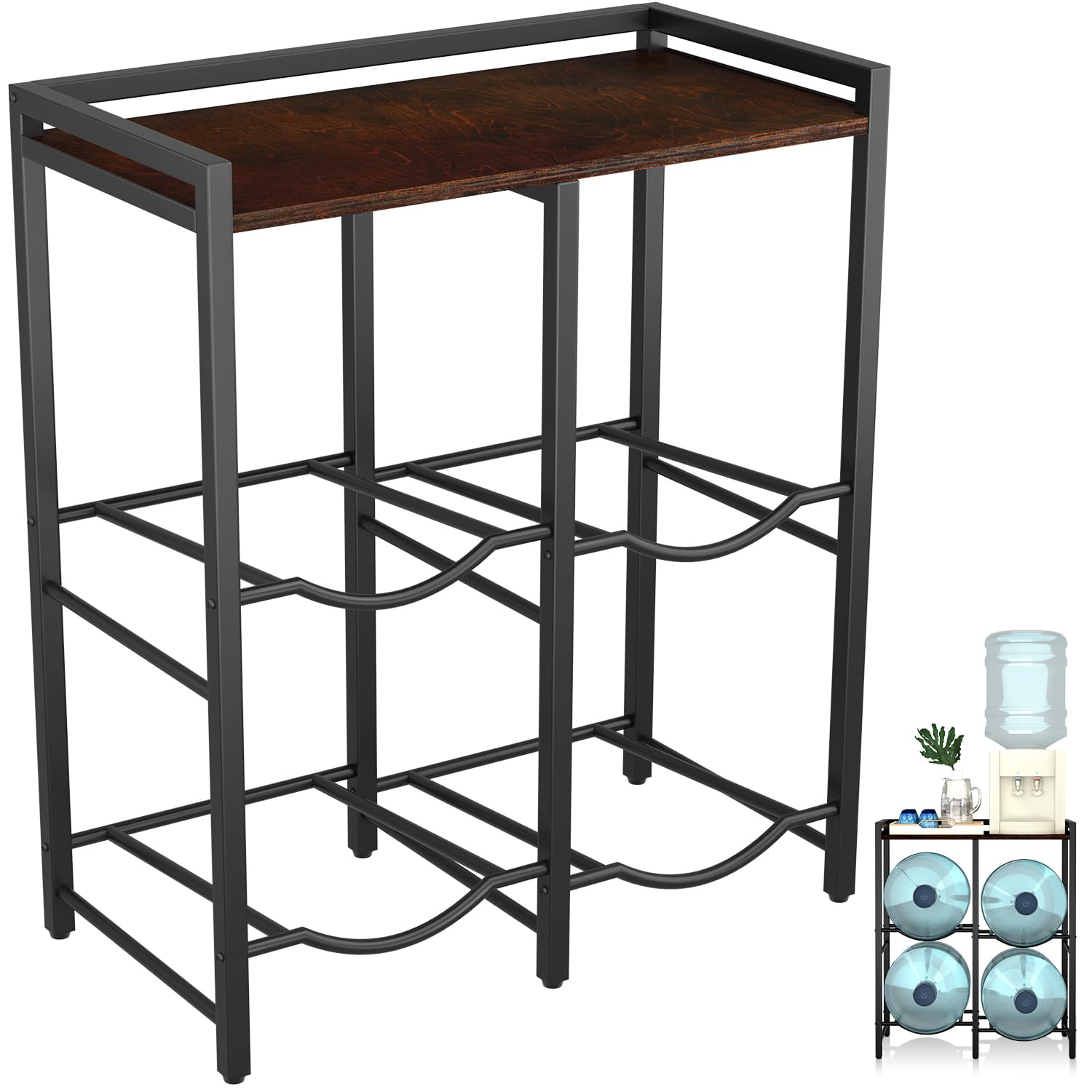 5 Gallon Water Jug Holder Stand for 4 Bottles - Heavy Duty Rustic Brown Wood Top Shelf Water Dispenser Organizer - Perfect for Home Kitchen, Office, Living Room & Outdoor Camping Use