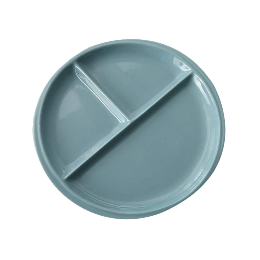 UPKOCH 10.5 Inch Divided Porcelain Dinner Plates - Ceramic Salad Plates with 3 Compartments for Kids & Adults, Durable & Microwave Safe Tableware - Perfect for School Lunches, Picnics, and Family Dinners (Cyan)