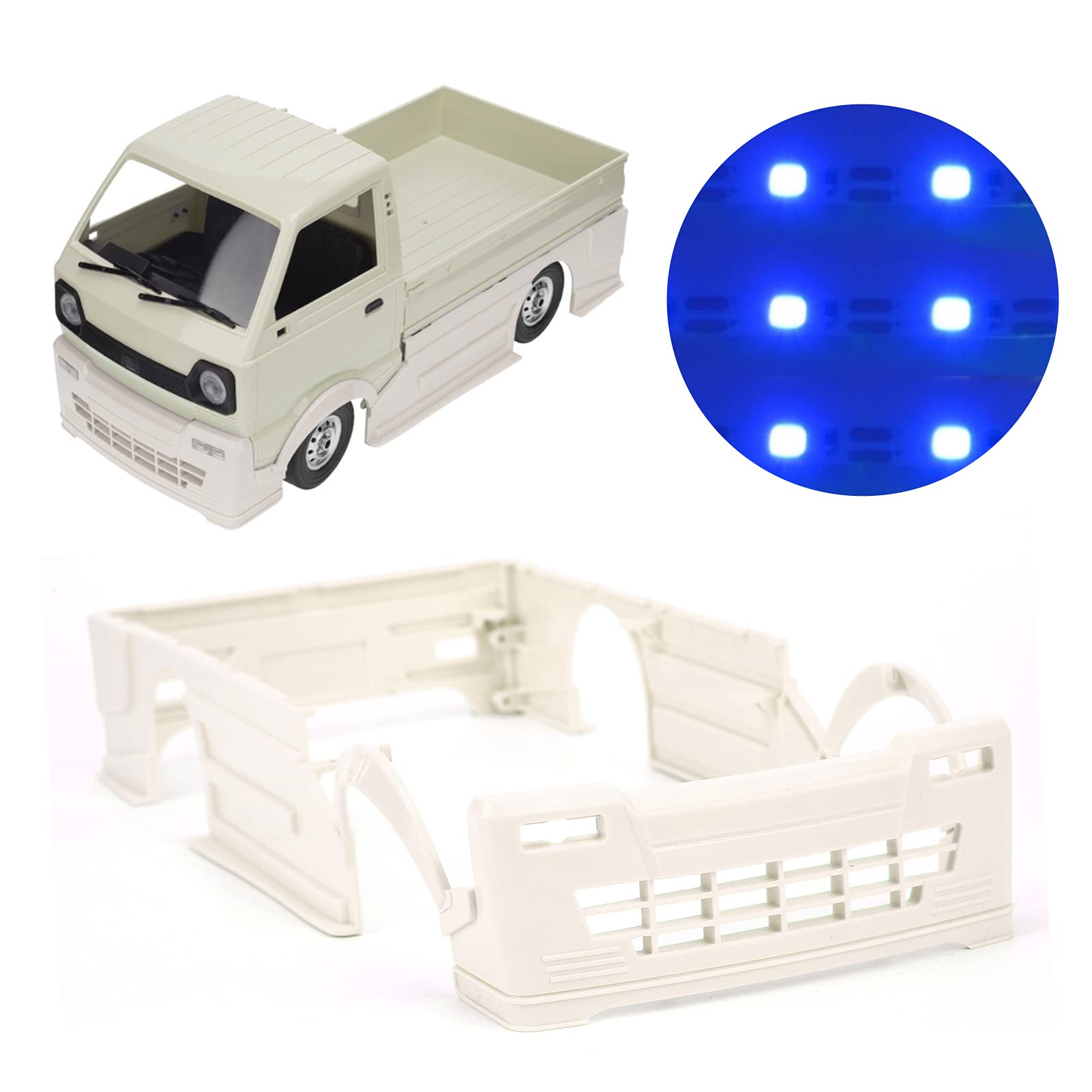 Dilwe RC Wide Body Kit with LED Lights for WPL D12 RC Truck - Remote Control Car Wide Body Large Surrounding Cover, Blue - Perfect for Off-Road Racing, Gifts & RC Car Enthusiasts