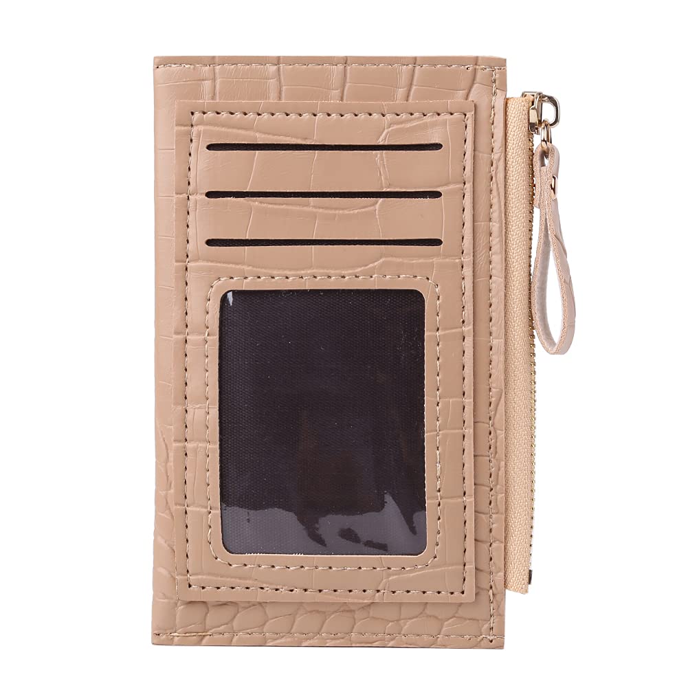Vintage PU Alligator Pattern Women's Card Holder Wallet - Khaki Contrast Color for Everyday Use & Travel Accessories