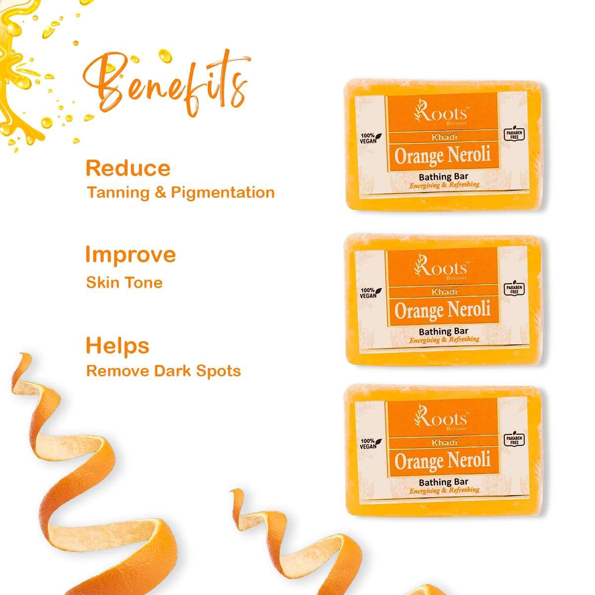 Roots Botanix Herbal Orange Neroli Soap 125g Pack of 4 | Ayurvedic Natural Soap with Essential Oils | Hydrating & Nourishing for All Skin Types | Healthy Skin Care | Perfect for Daily Bathing, Spa & Aromatherapy