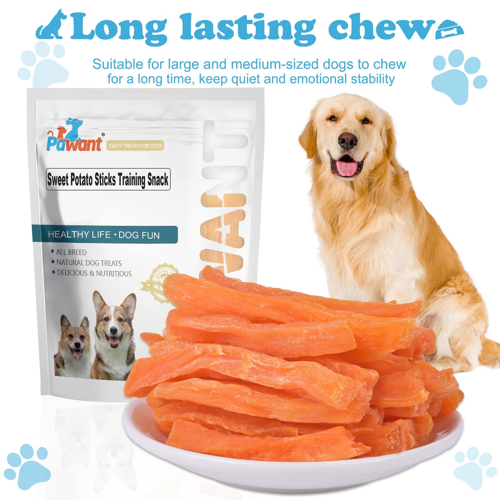 Natural Sweet Potato Dog Treats - Grain Free, No Rawhide Puppy Training Snacks for Small & Large Dogs (1 lb/454g) - Perfect for Training, Rewards & Dental Health