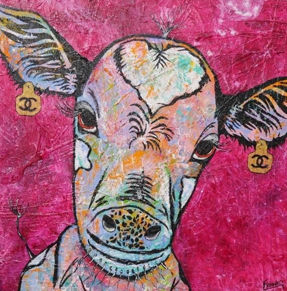 Mini Moo Moo Bobby 120cm x 120cm Pink Cow Wall Art Painting - Perfect for Nursery Decor, Kids Room, or Farmhouse Style Home