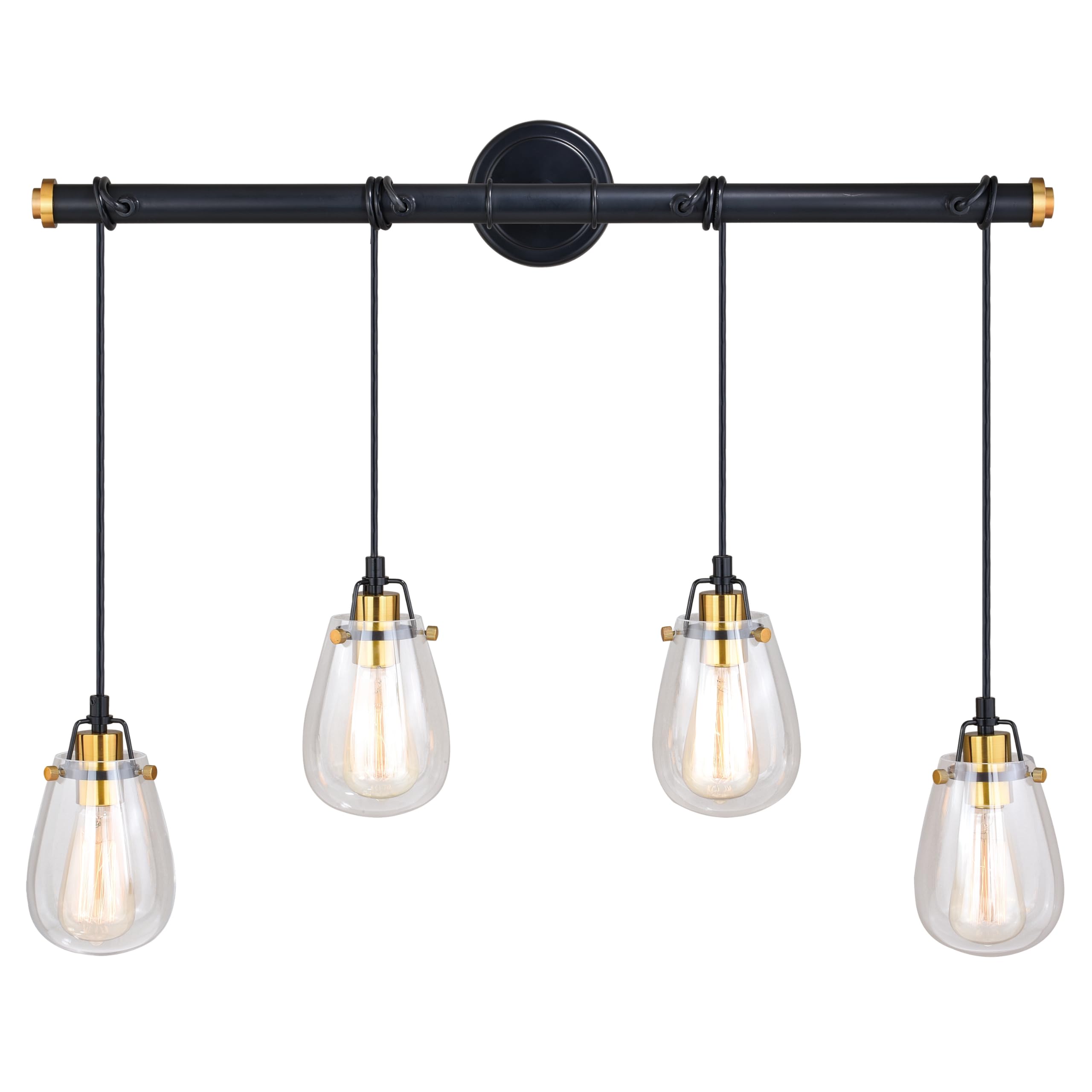 VAXCEL Kassidy 4-Light Black Industrial Linear Teardrop Chandelier Island Pendant Light Fixture with Clear Glass Shades - Perfect for Kitchen Islands, Dining Rooms, and Modern Farmhouse Decor