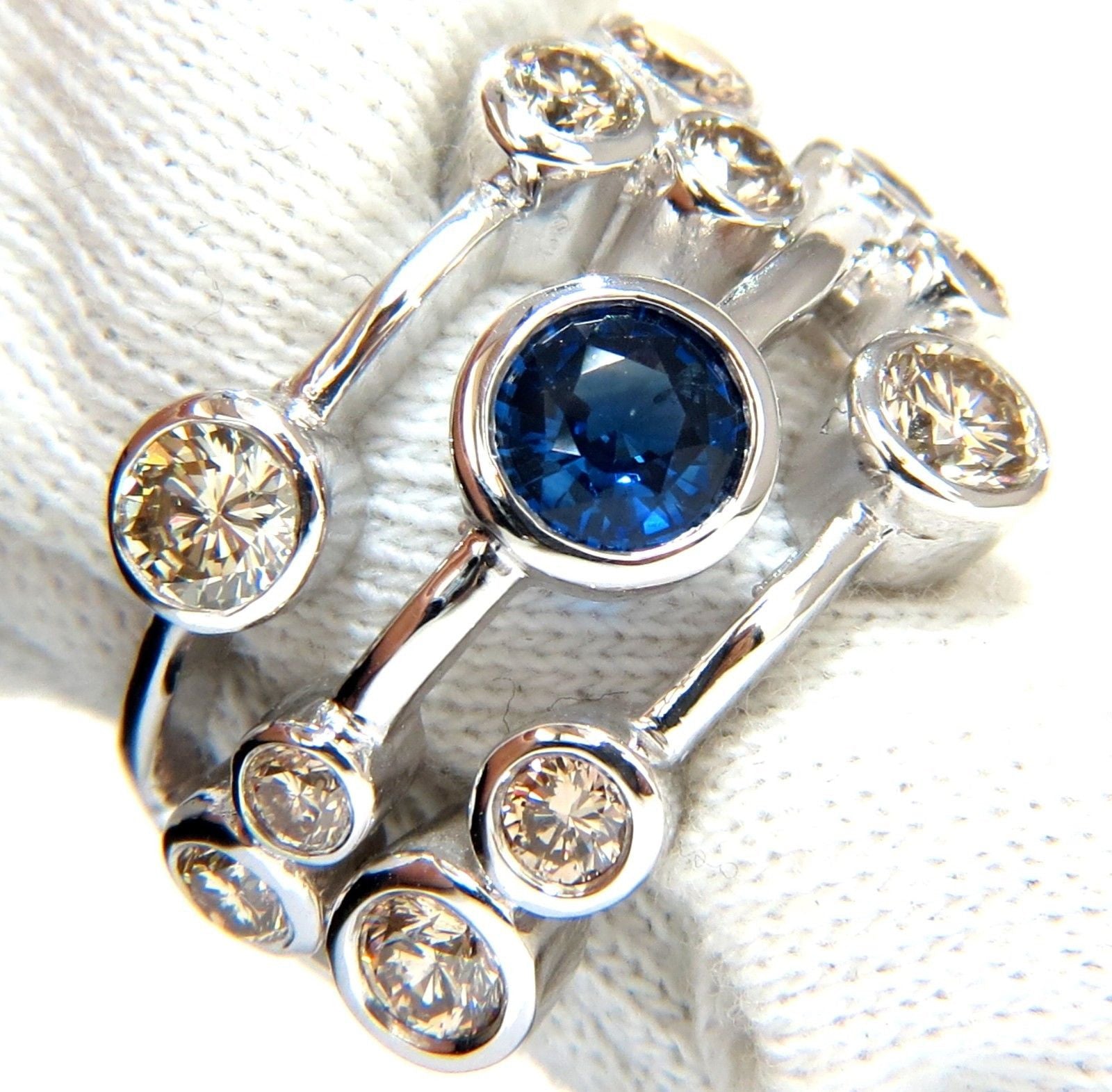 3.20ct Natural Sapphire & Fancy Brown Diamond Ring in 14K Gold - Elegant Station Flush Setting for Engagement, Wedding & Special Occasions