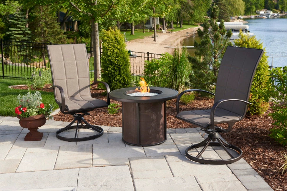 The Outdoor Greatroom Company Stonefire Round Gas Fire Pit Table - Outdoor Patio Heater for Backyard, Deck, and Garden Gatherings