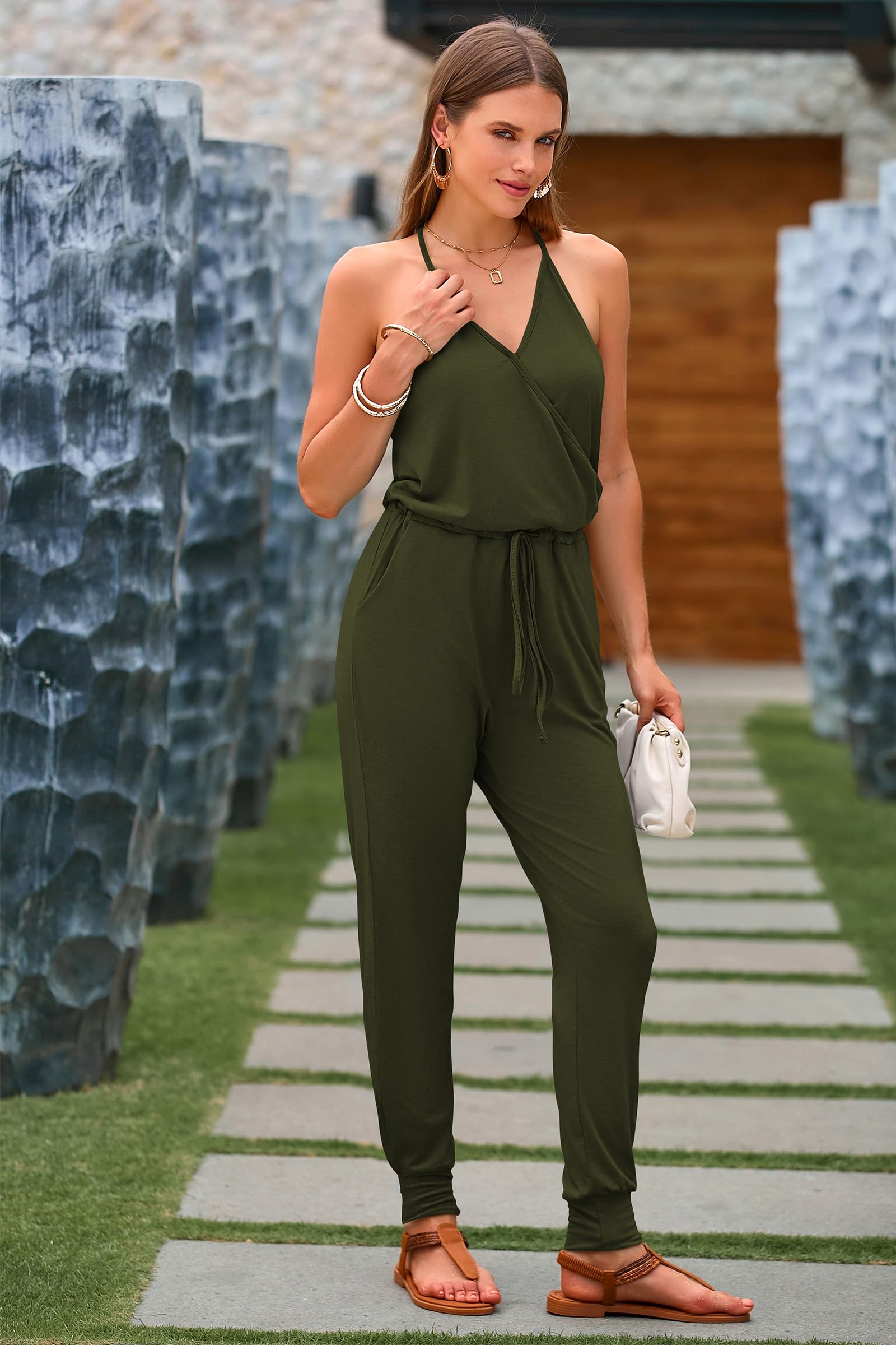PRETTYGARDEN Women's Sleeveless Wrap V-Neck Jumpsuit - Summer Casual Romper with Pockets | Perfect for Beach Vacation, Outdoor Activities & Daily Wear
