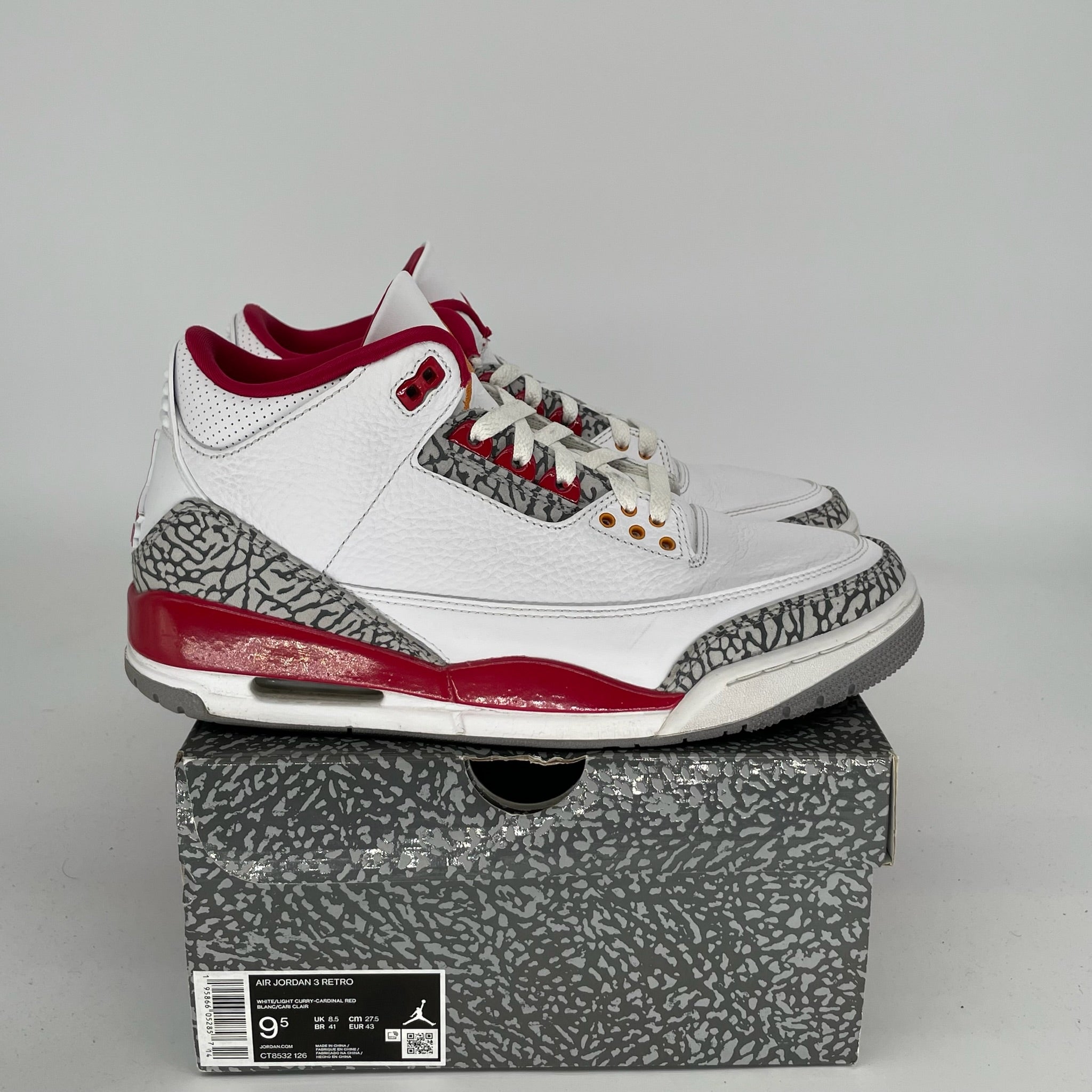 AIR JORDAN 3 CARDINAL Retro Sneakers Men's Size 9.5 (CT8532-126) - Basketball Shoes for Men, Streetwear Fashion & Casual Wear