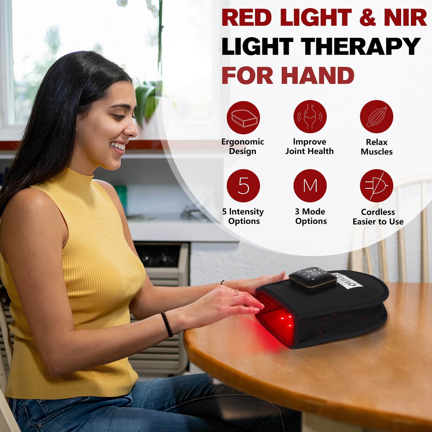 DGXINJUN Cordless Red Light Therapy Device - FDA Cleared Portable Near Infrared Light Therapy for Hand, Fingers & Palm Pain Relief - Wireless, Wearable & Rechargeable with 4000mAh Battery - Perfect for Arthritis, Carpal Tunnel & Joint Pain at Home or On-the-Go