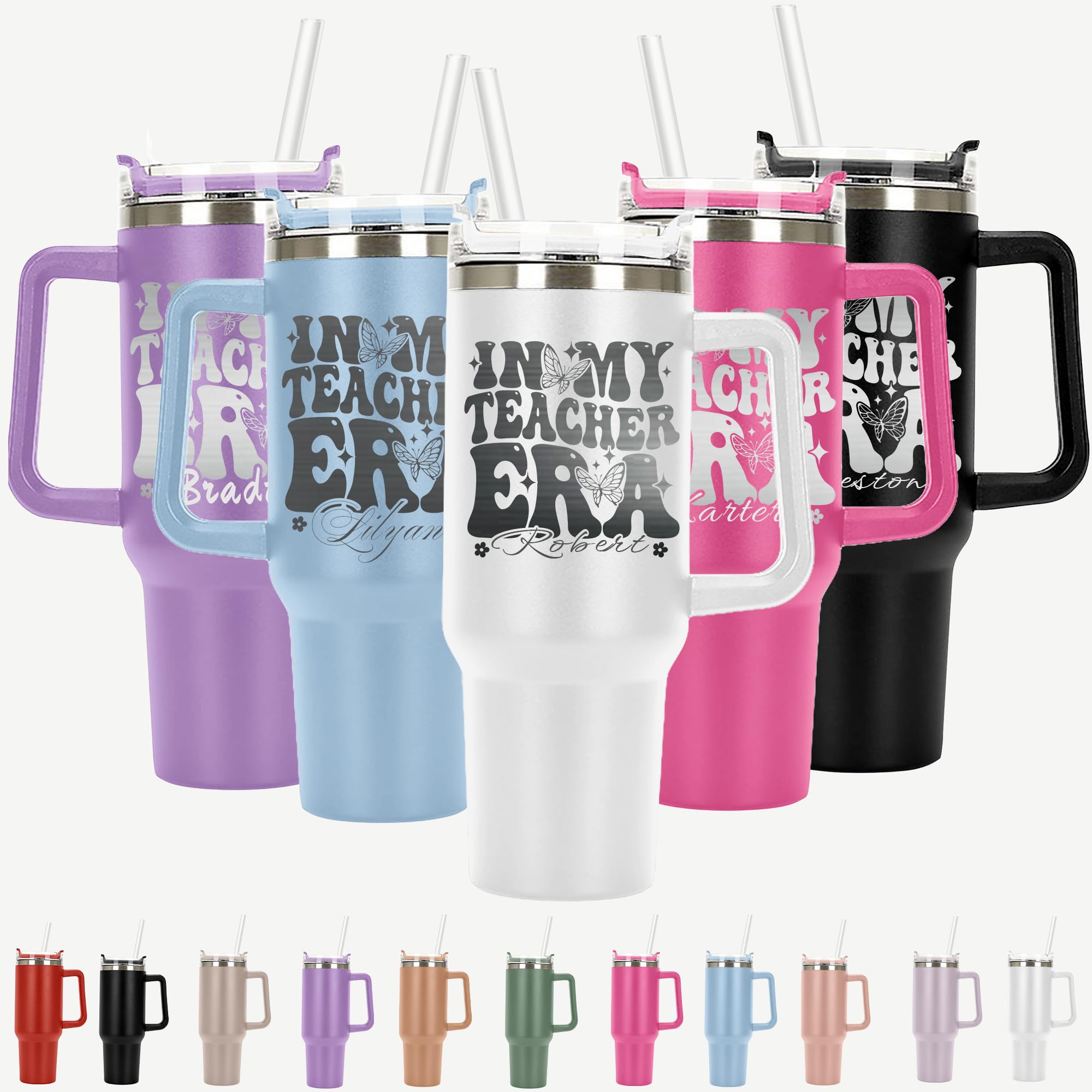 Personalized Teacher Tumbler 40oz - Laser Engraved Insulated Cup with Straw - Perfect for Graduation & Thank You Gifts