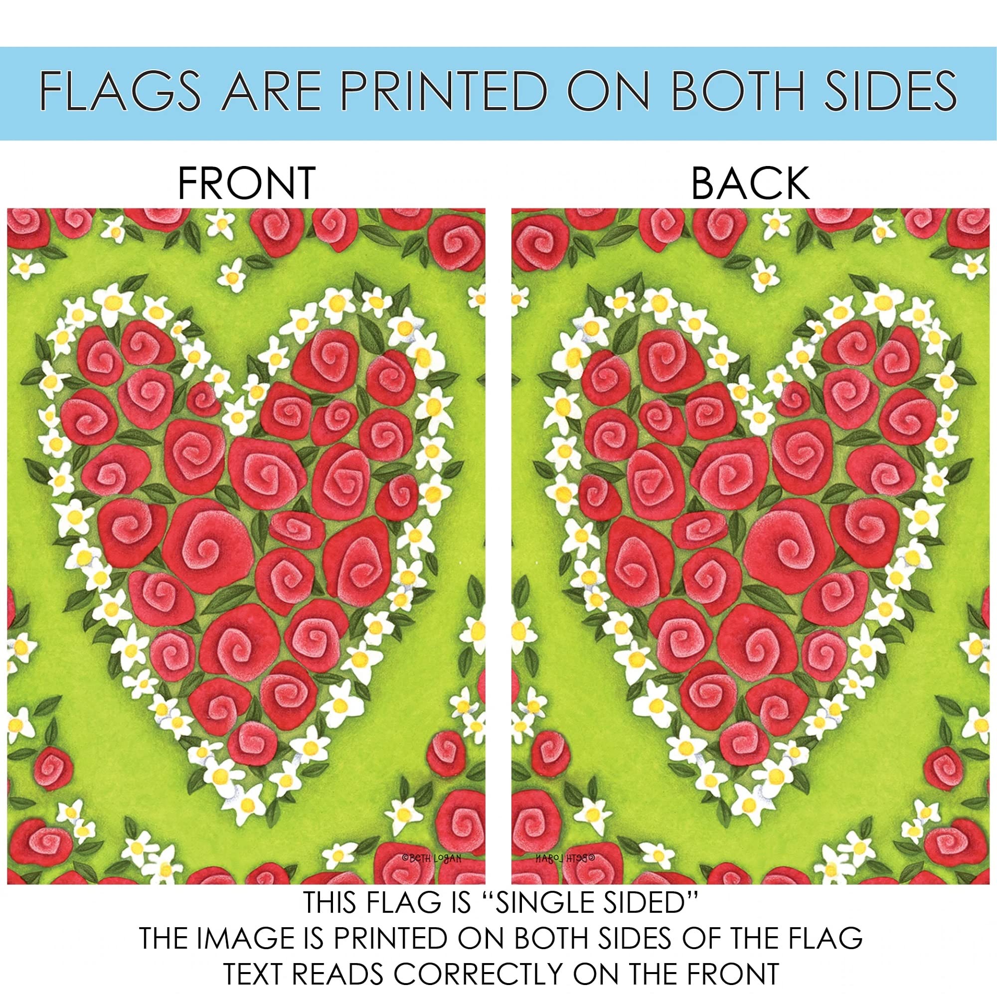 Toland Home Garden 109766 Rose Heart Valentine Flag - 28x40 Inch Double Sided Outdoor Garden Flag for Valentines Day Decor, Yard Decoration, Porch & Housewarming Gift - Perfect for Front Yard, Patio & Seasonal Holiday Displays