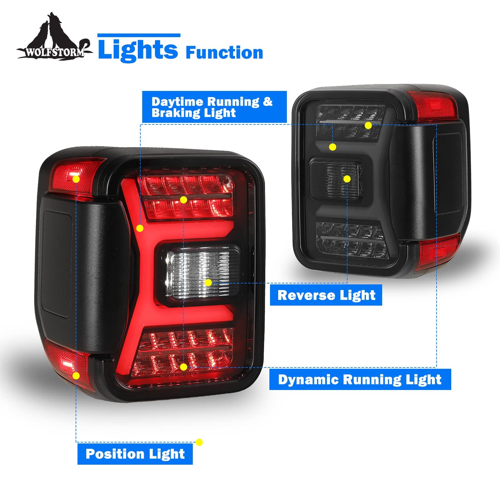 Smoked LED Tail Lights for 2019-2023 Jeep Gladiator JT - DRL & Sequential Turn Signal Lights - Plug & Play Taillights with 30W Reverse/Brake Light (1 Pair) - Perfect for Off-Roading, Night Driving & Jeep Customization