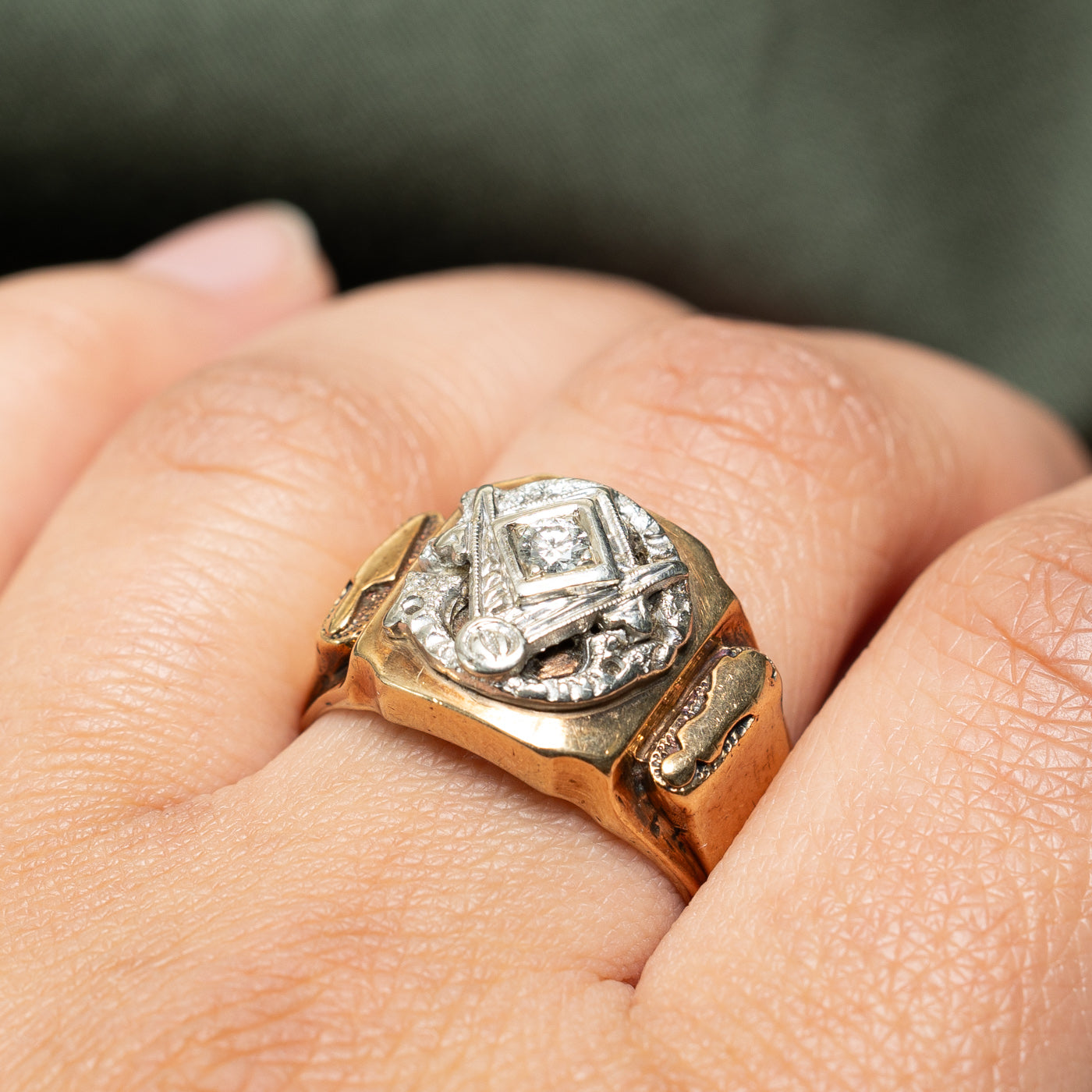0.11ct Single Stone Freemason Ring for Men - Size 9.75 - Solid Sterling Silver Masonic Jewelry - Perfect for Lodge Meetings & Special Occasions